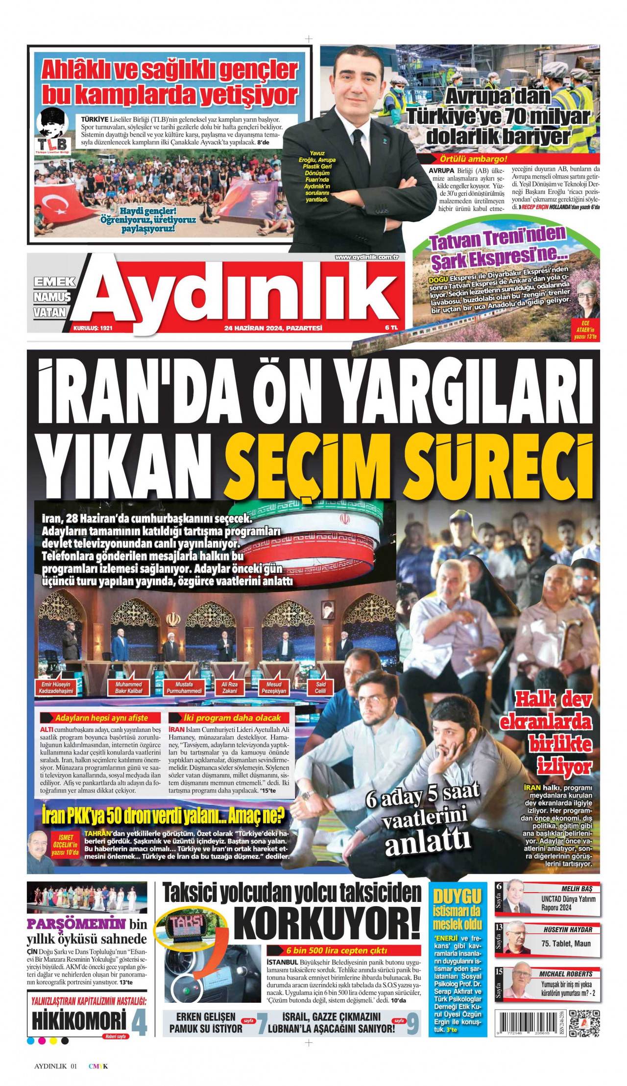 AYDINLIK GAZETESİ 24 Haziran 2024 Gazete Manşeti Büyük