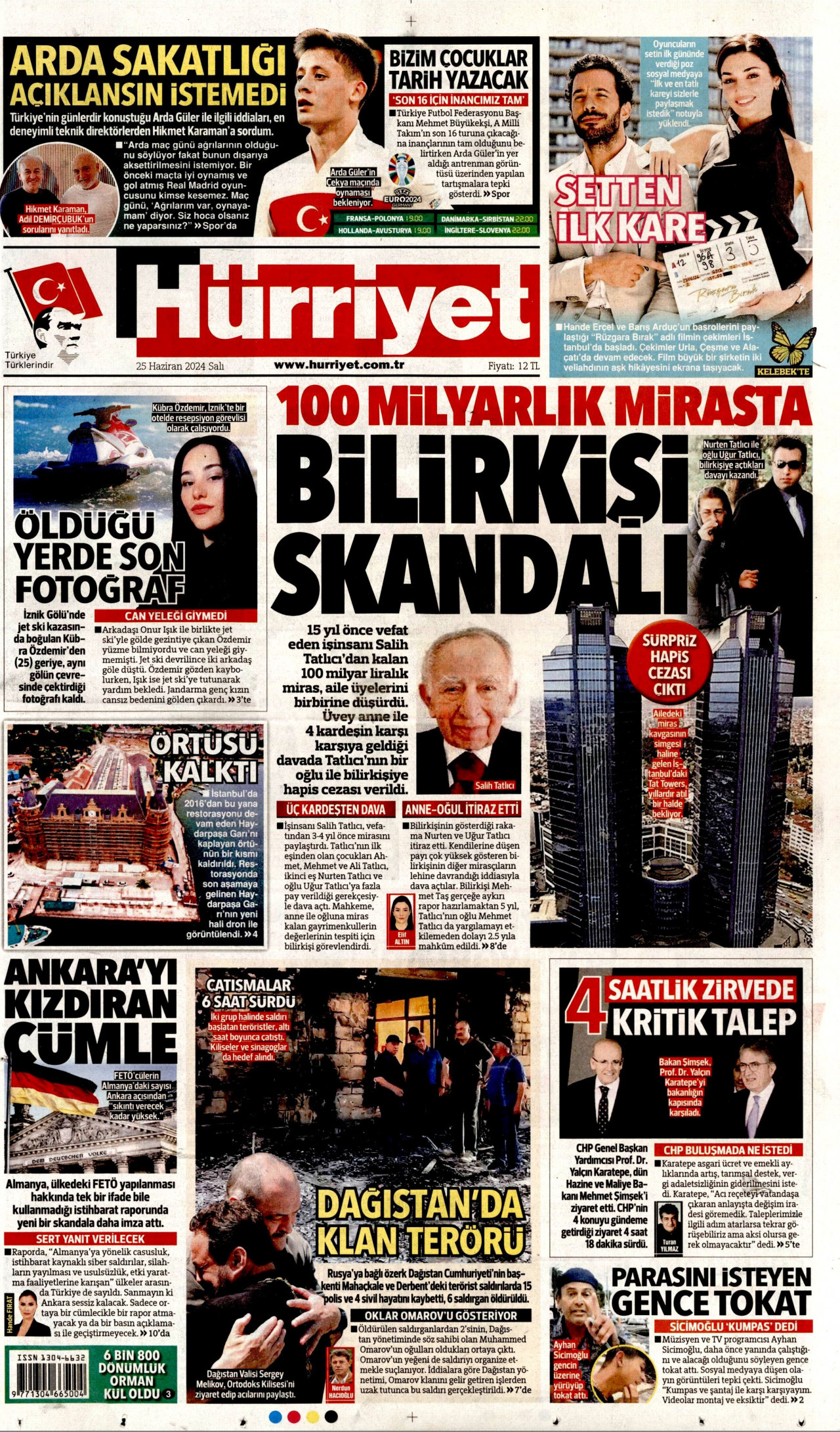 HÜRRİYET 25 Haziran 2024 Gazete Manşeti Büyük