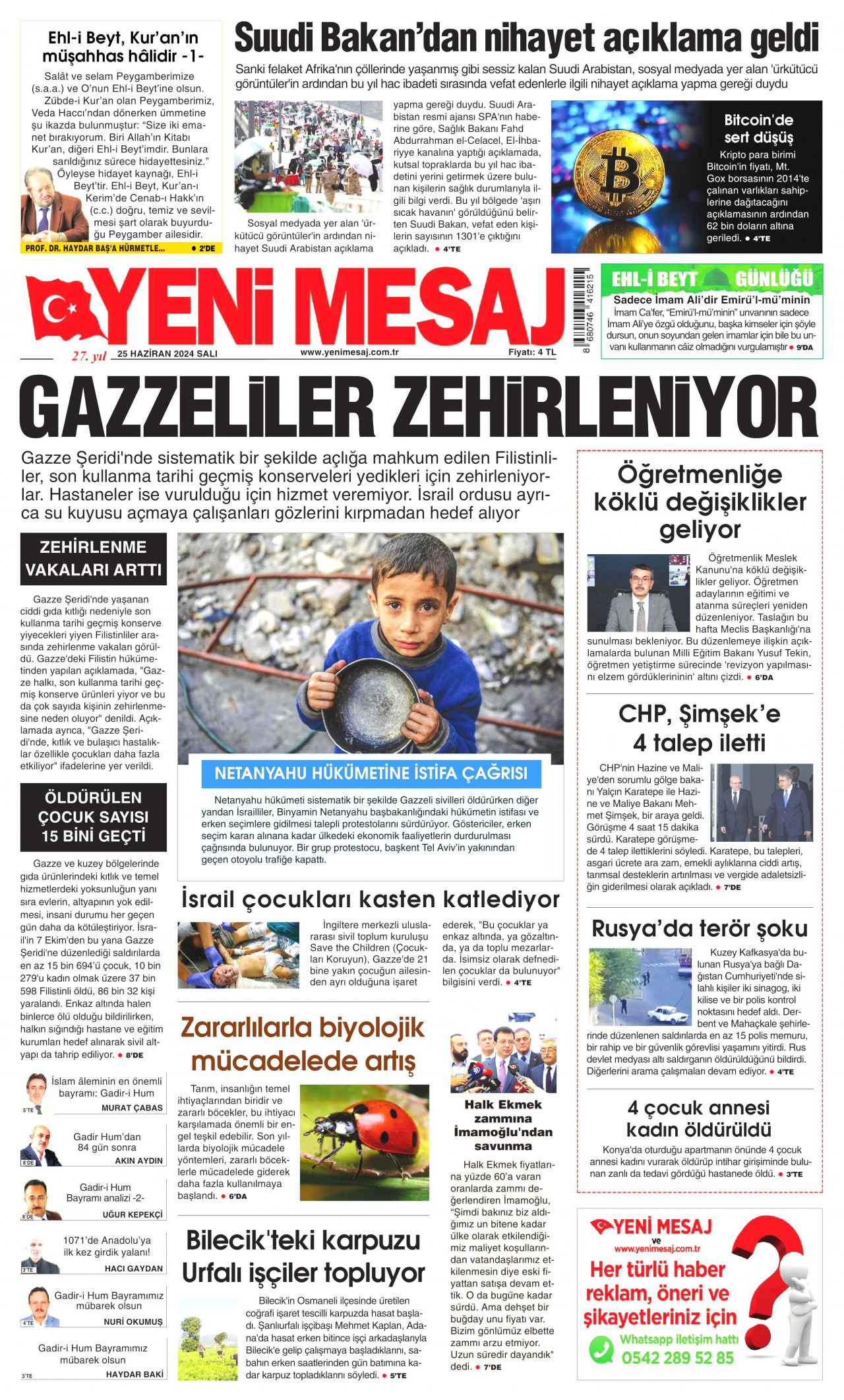 YENİ MESAJ 25 Haziran 2024 Gazete Manşeti Büyük