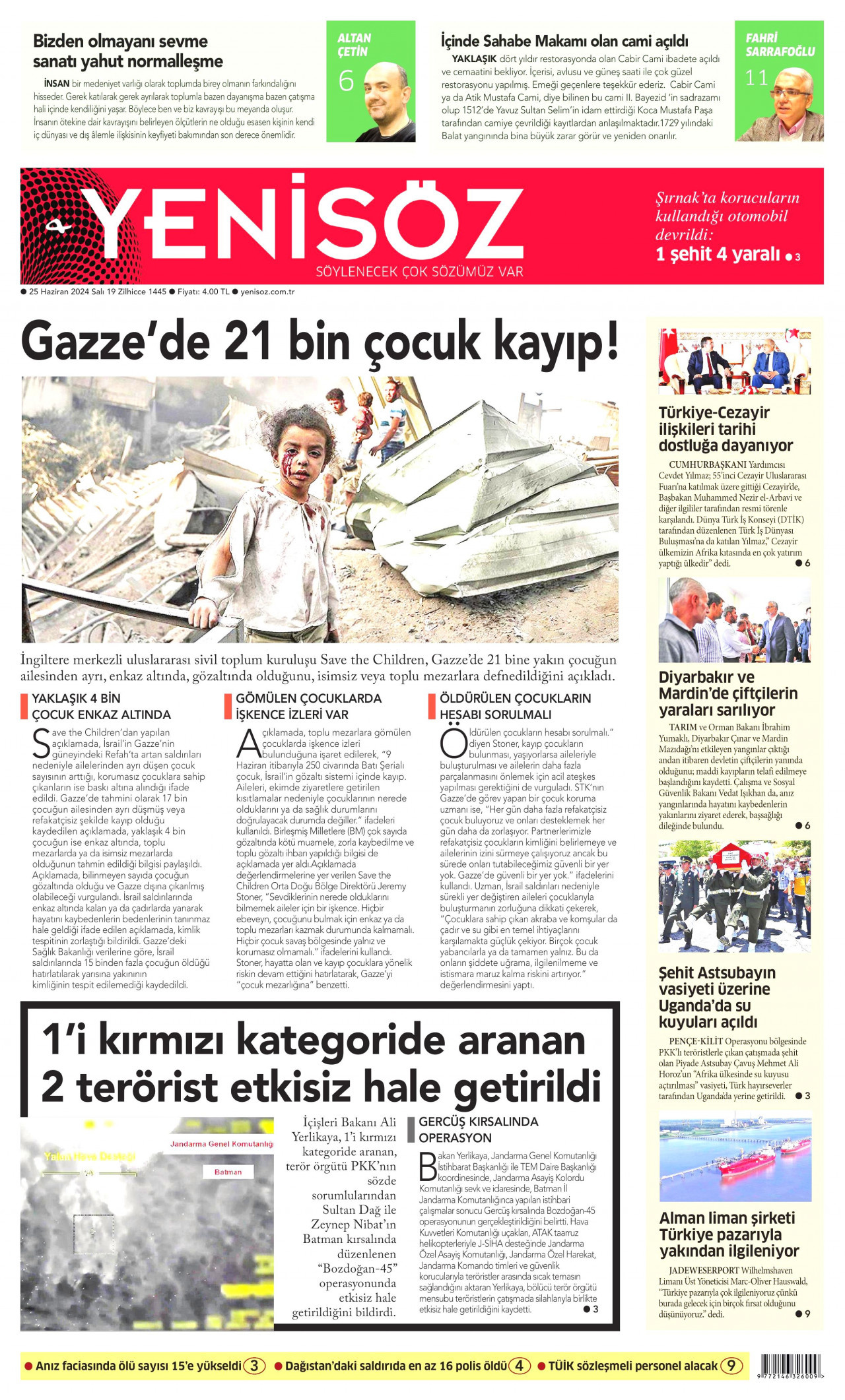 YENİ SÖZ GAZETESİ 25 Haziran 2024 Gazete Manşeti Büyük