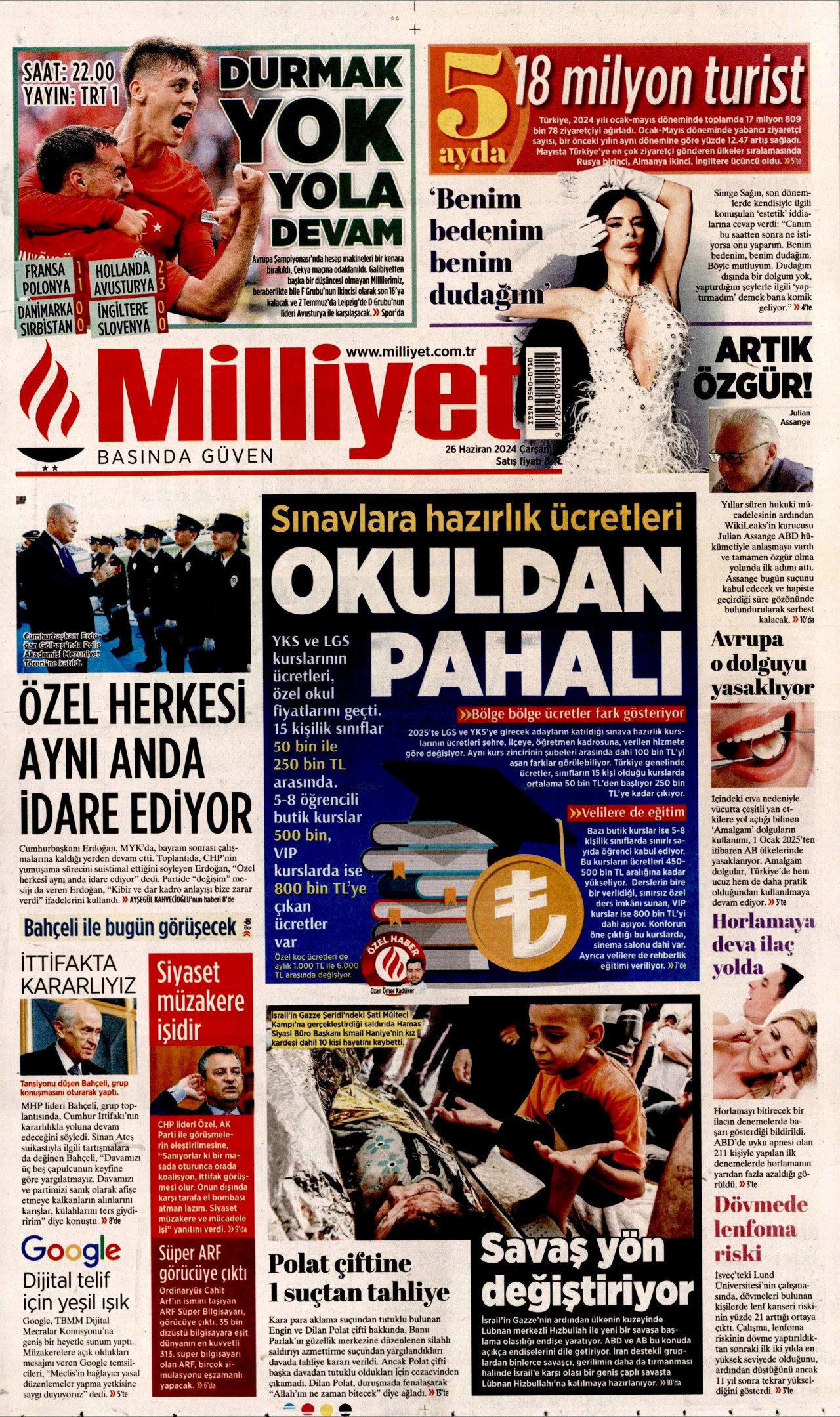 MİLLİYET 26 Haziran 2024 Gazete Manşeti Büyük