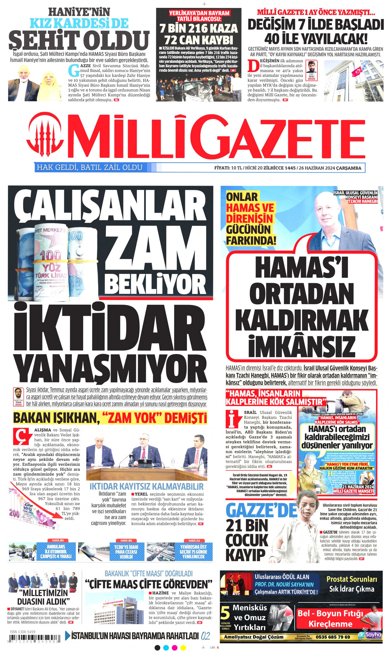 MİLLİ GAZETE 26 Haziran 2024 Gazete Manşeti Büyük