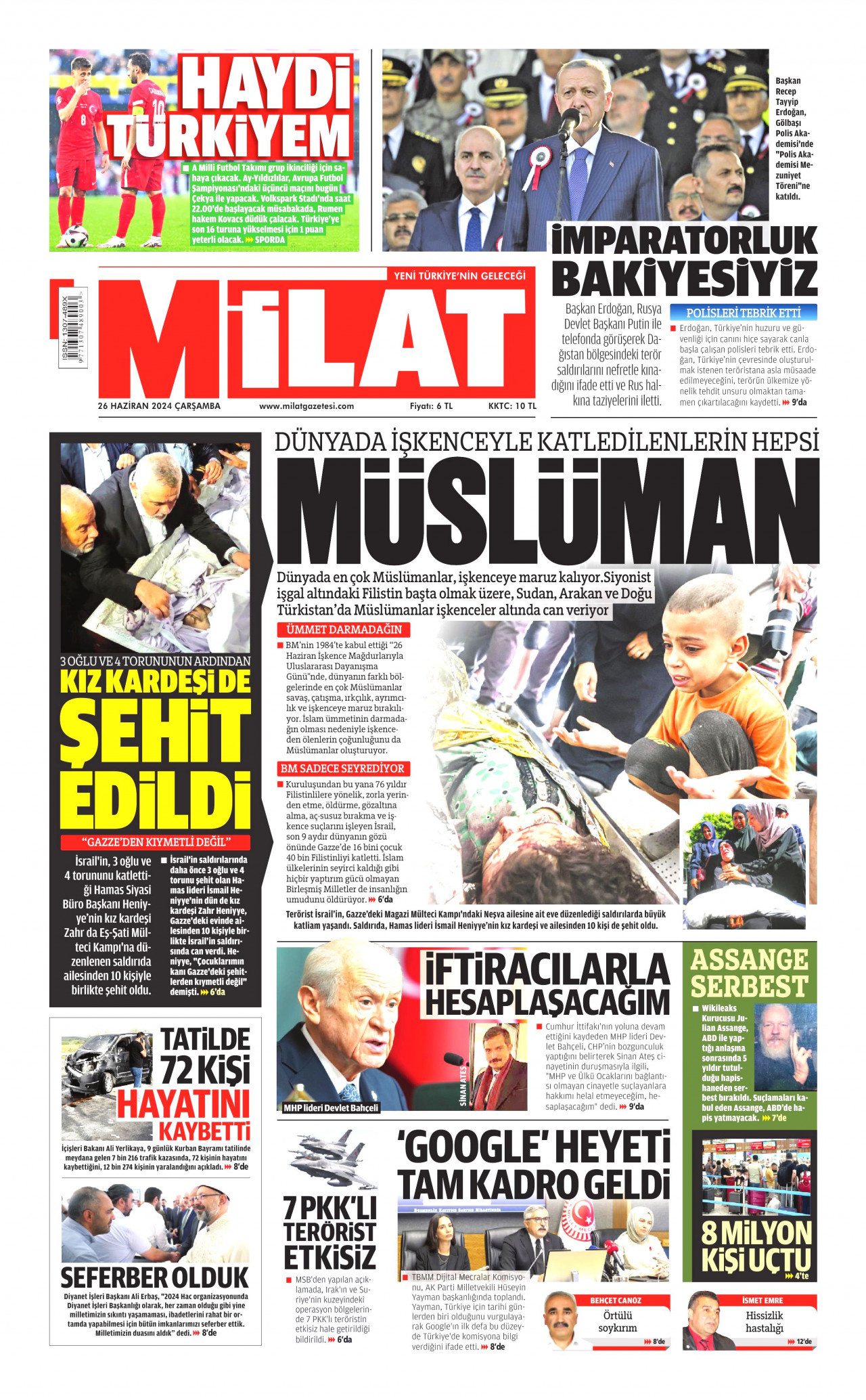 MİLAT 26 Haziran 2024 Gazete Manşeti Büyük