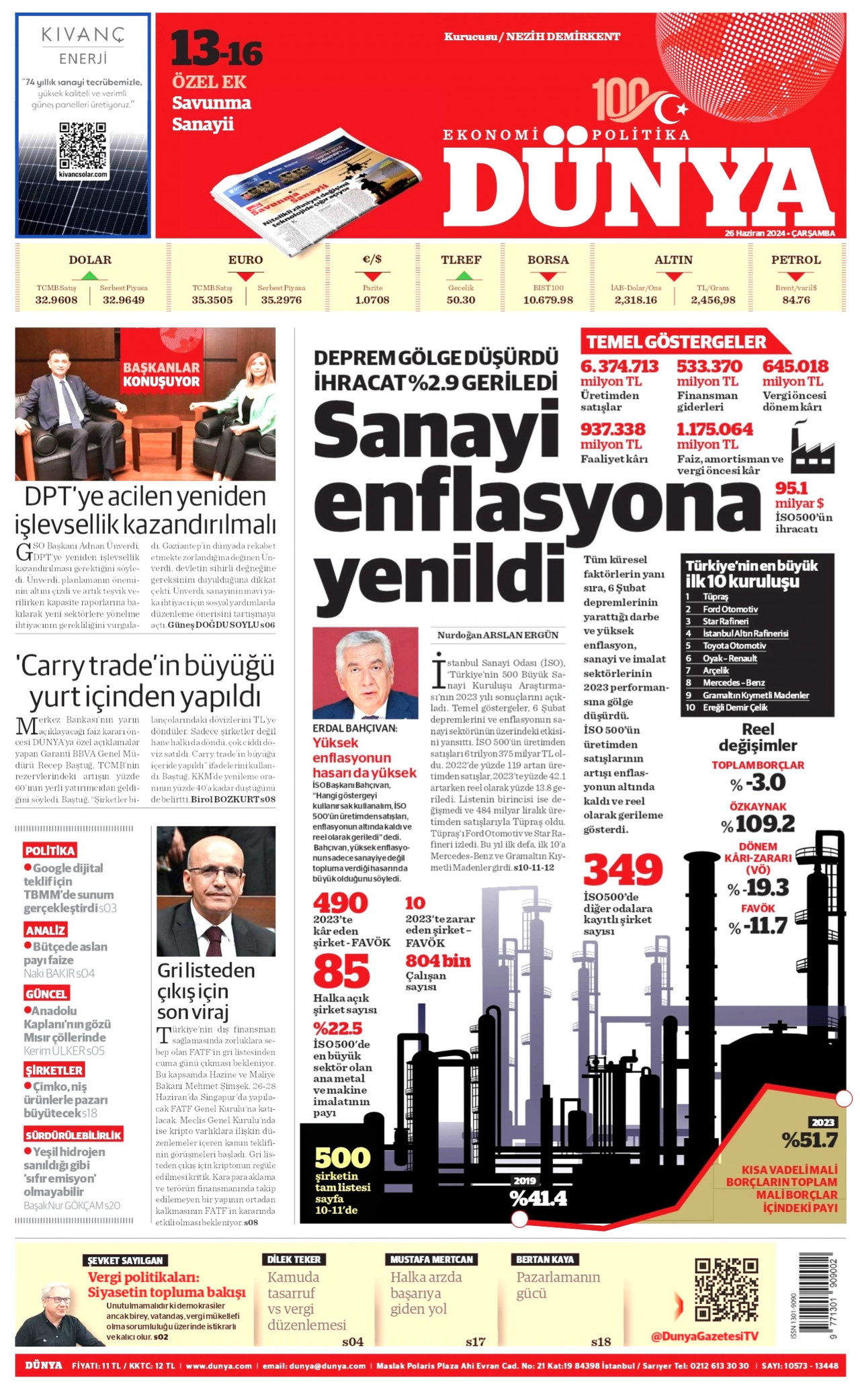 DÜNYA 26 Haziran 2024 Gazete Manşeti Büyük