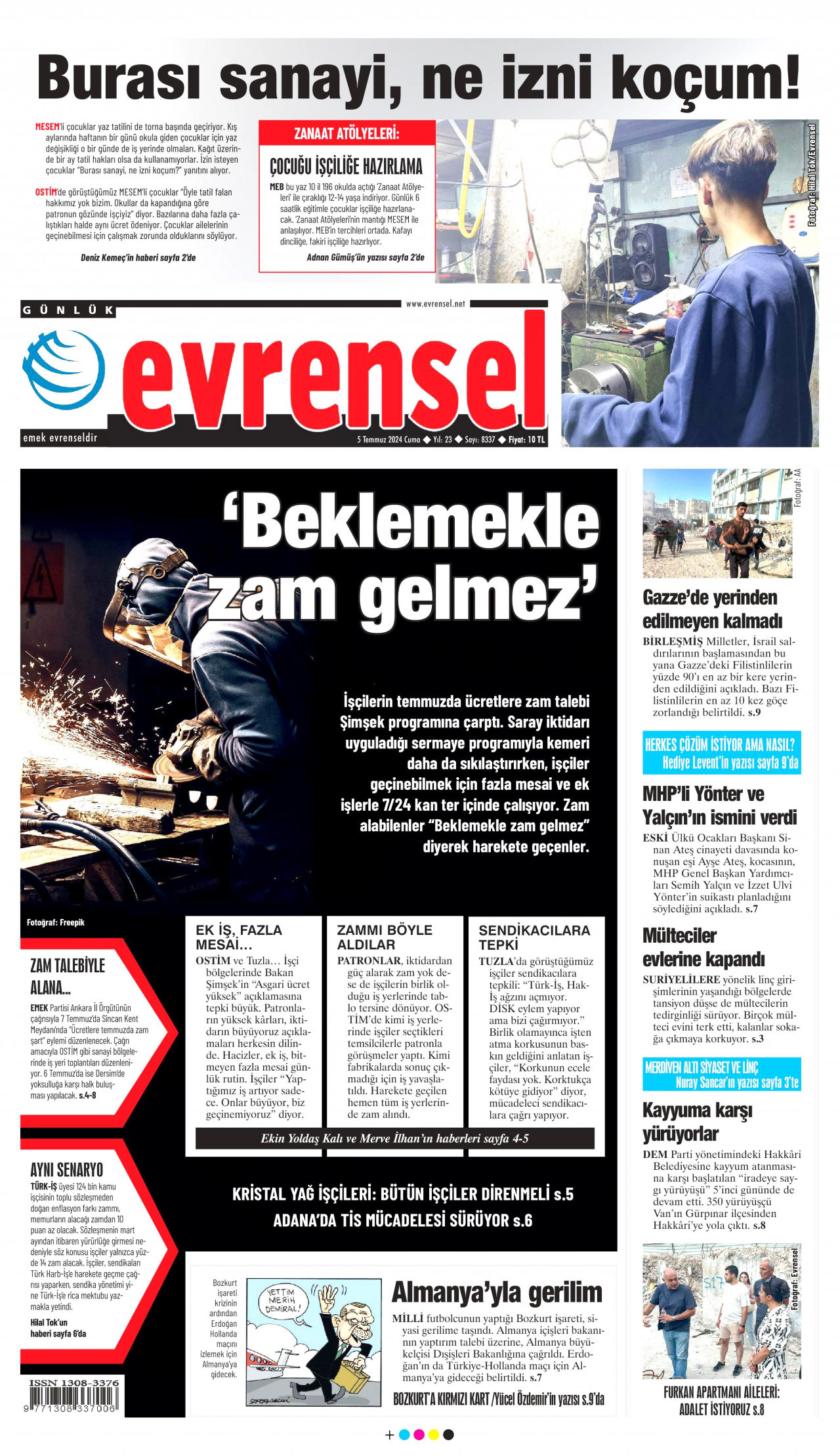 EVRENSEL 5 Temmuz 2024 Gazete Manşeti Büyük