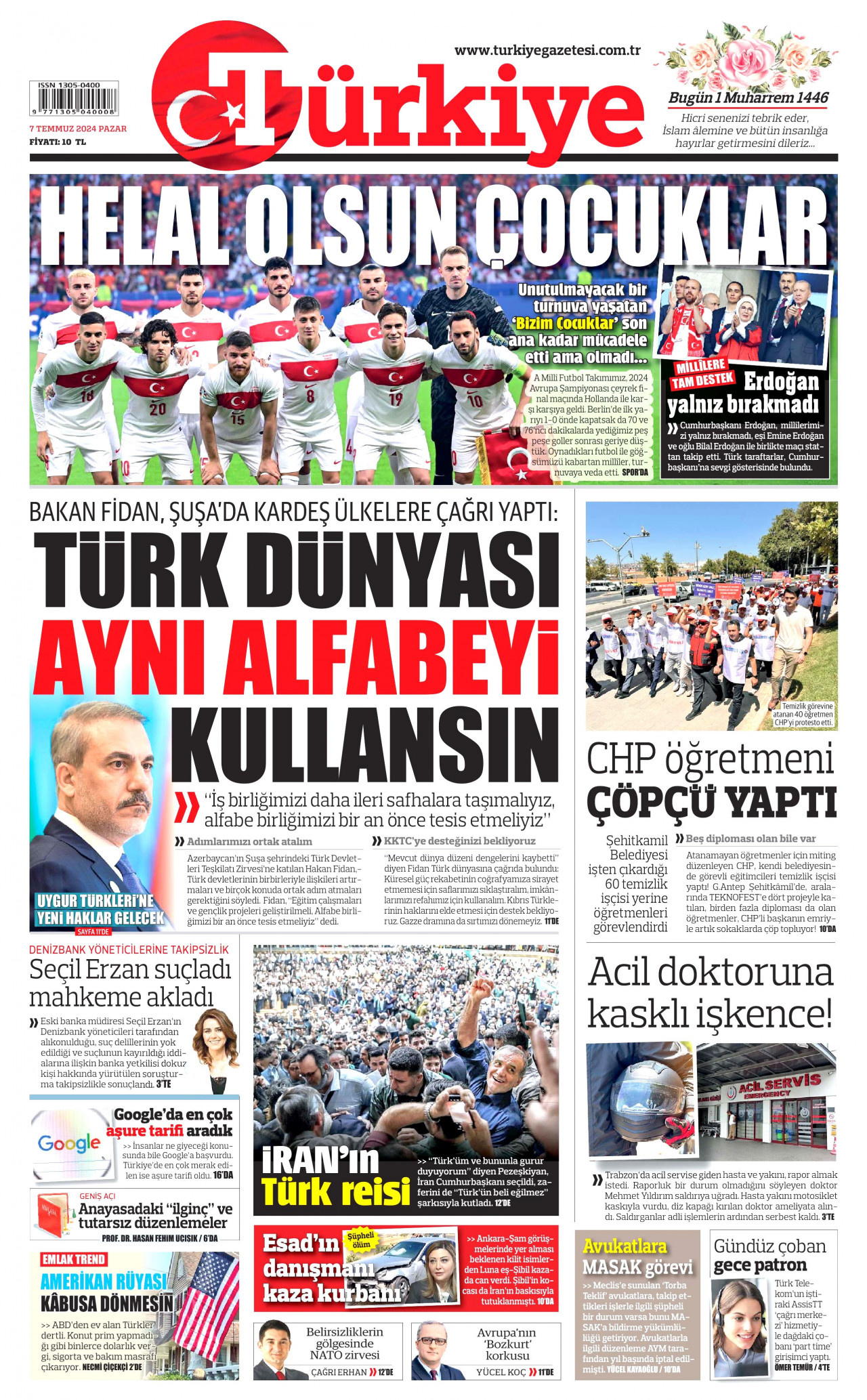 TÜRKİYE GAZETESİ 7 Temmuz 2024 Gazete Manşeti Büyük