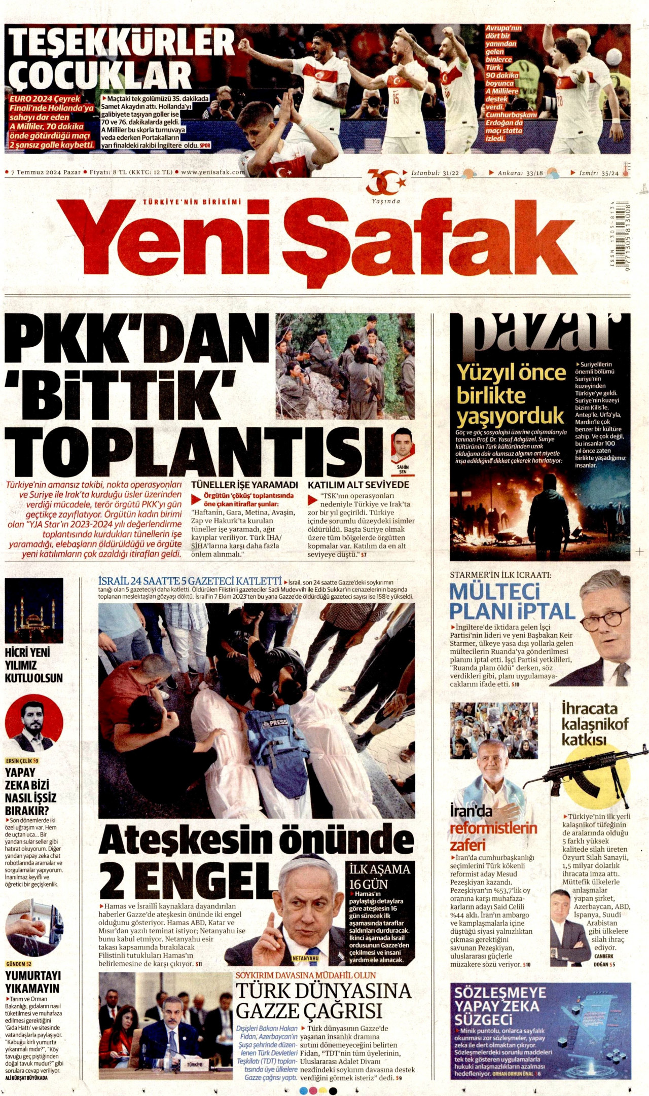 YENİ ŞAFAK 7 Temmuz 2024 Gazete Manşeti Büyük