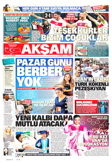 AKŞAM 7 Temmuz 2024 Gazete Manşeti Küçük