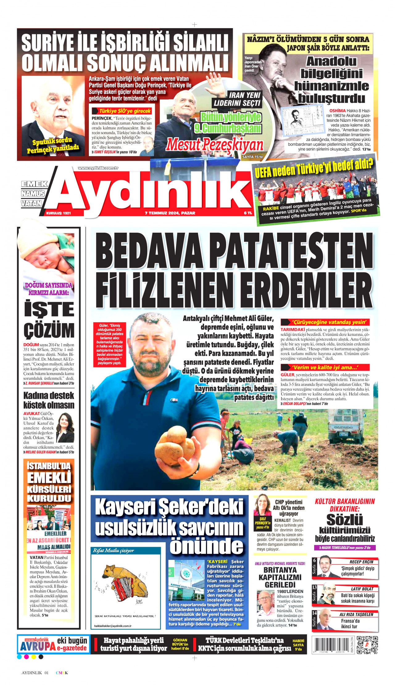 AYDINLIK GAZETESİ 7 Temmuz 2024 Gazete Manşeti Büyük