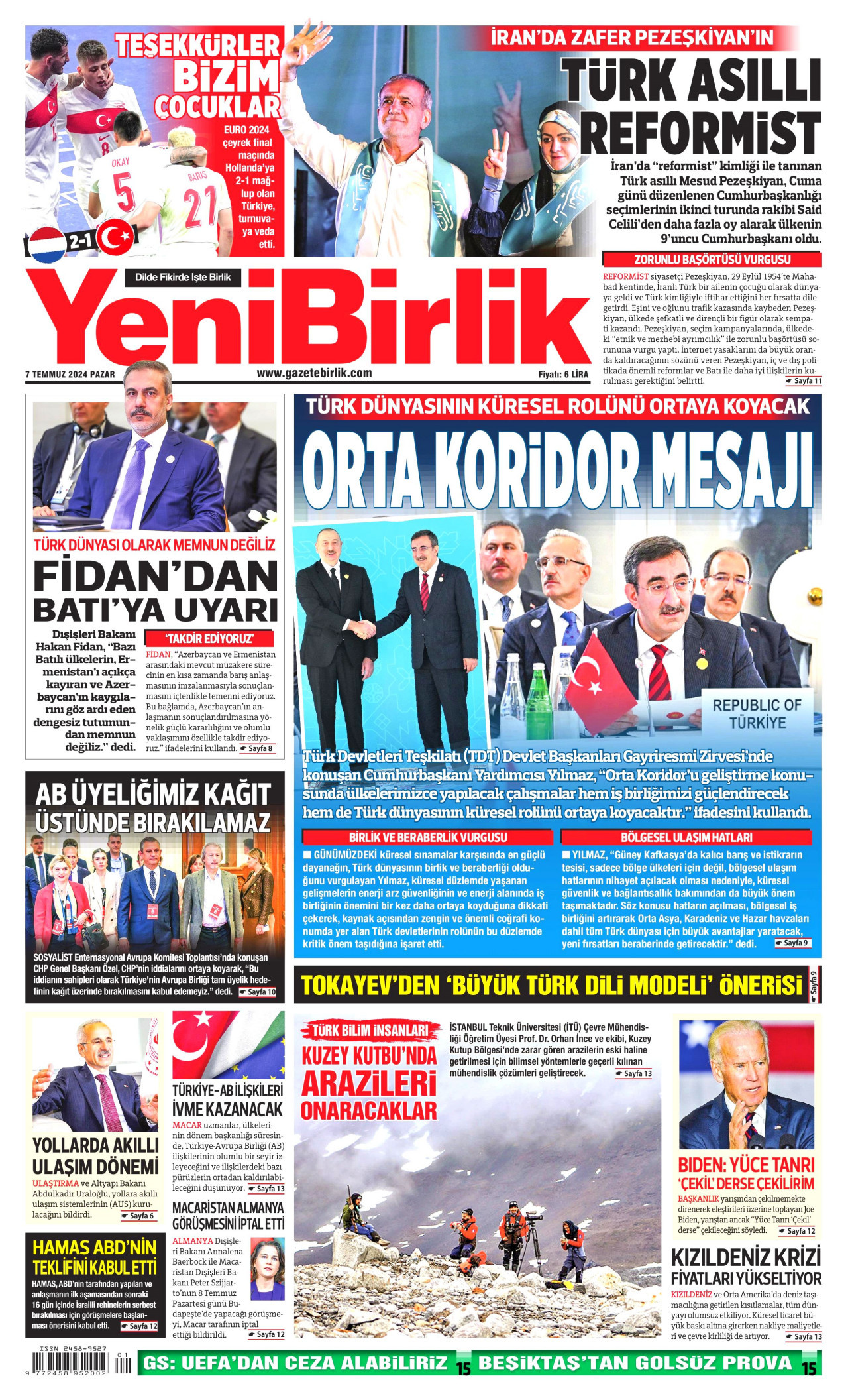 YENİBİRLİK 7 Temmuz 2024 Gazete Manşeti Büyük