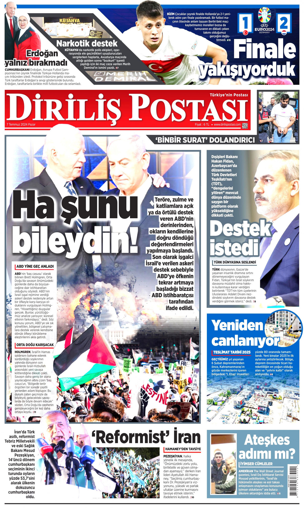 DİRİLİŞ POSTASI 7 Temmuz 2024 Gazete Manşeti Büyük