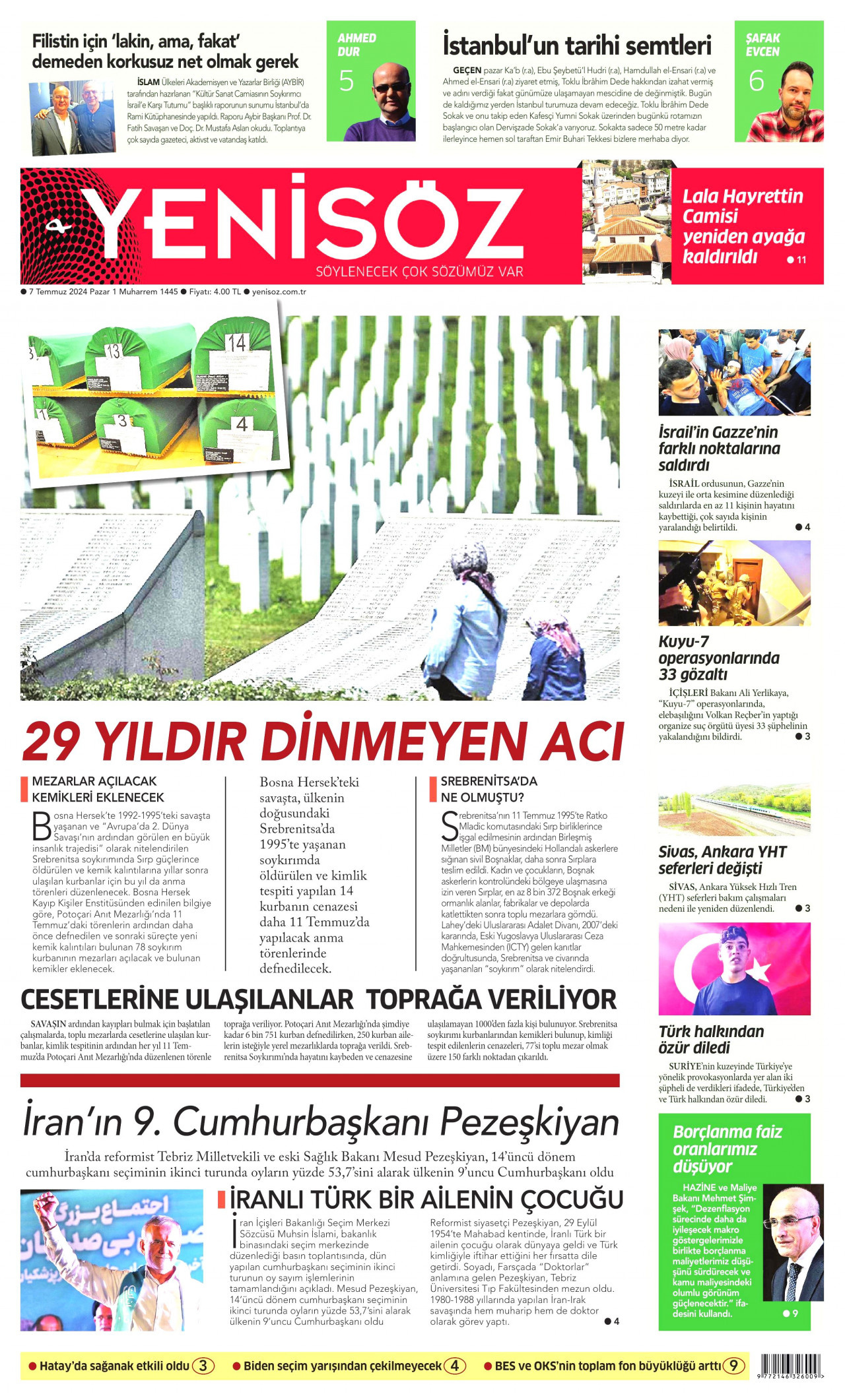 YENİ SÖZ GAZETESİ 7 Temmuz 2024 Gazete Manşeti Büyük