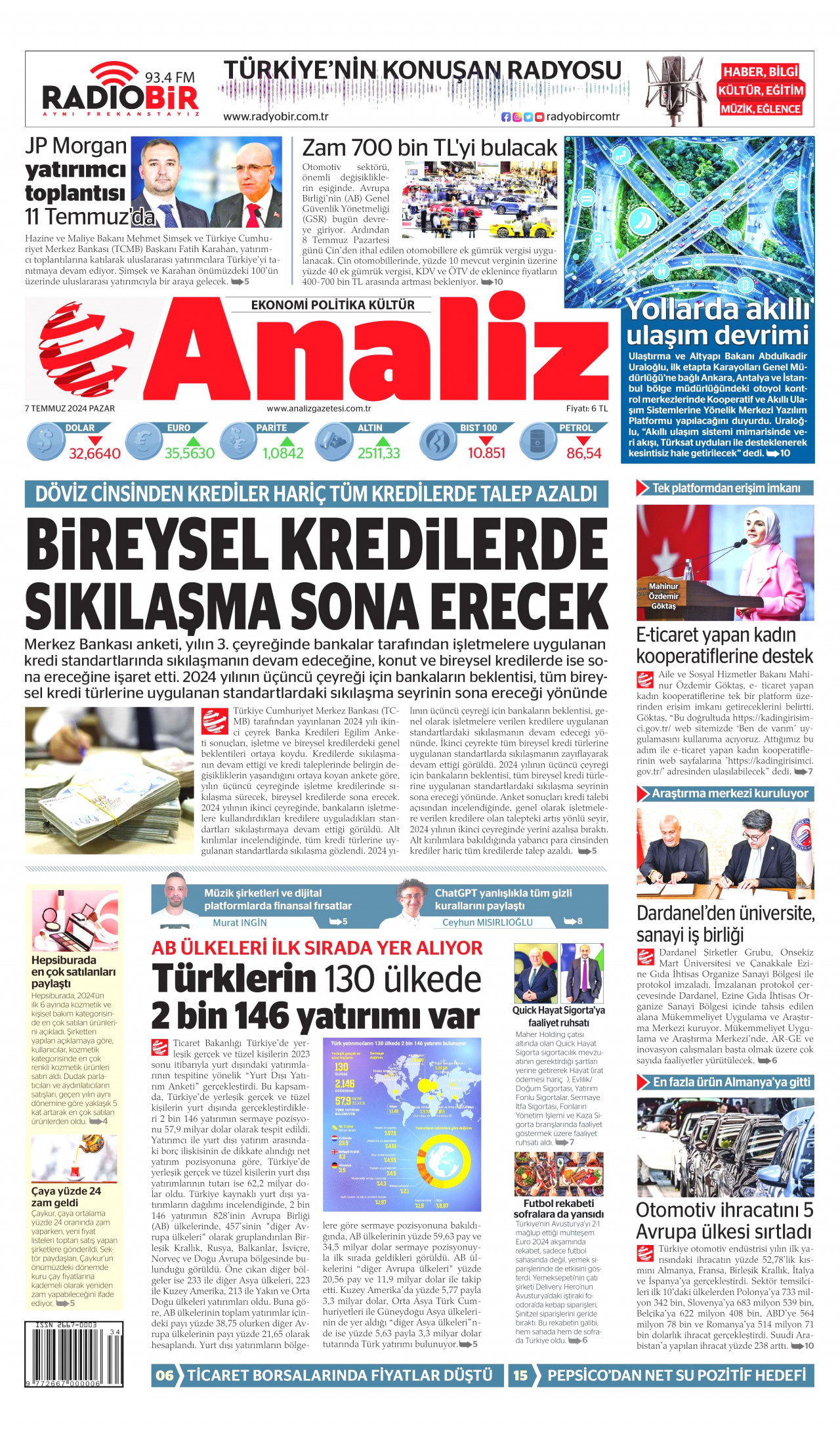 ANALİZ 7 Temmuz 2024 Gazete Manşeti Büyük