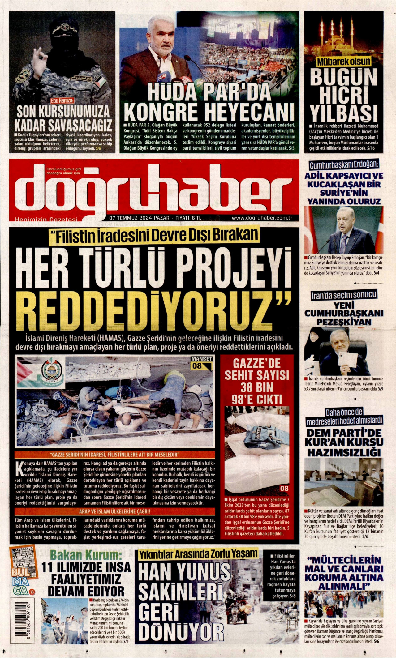 DOĞRU HABER 7 Temmuz 2024 Gazete Manşeti Büyük