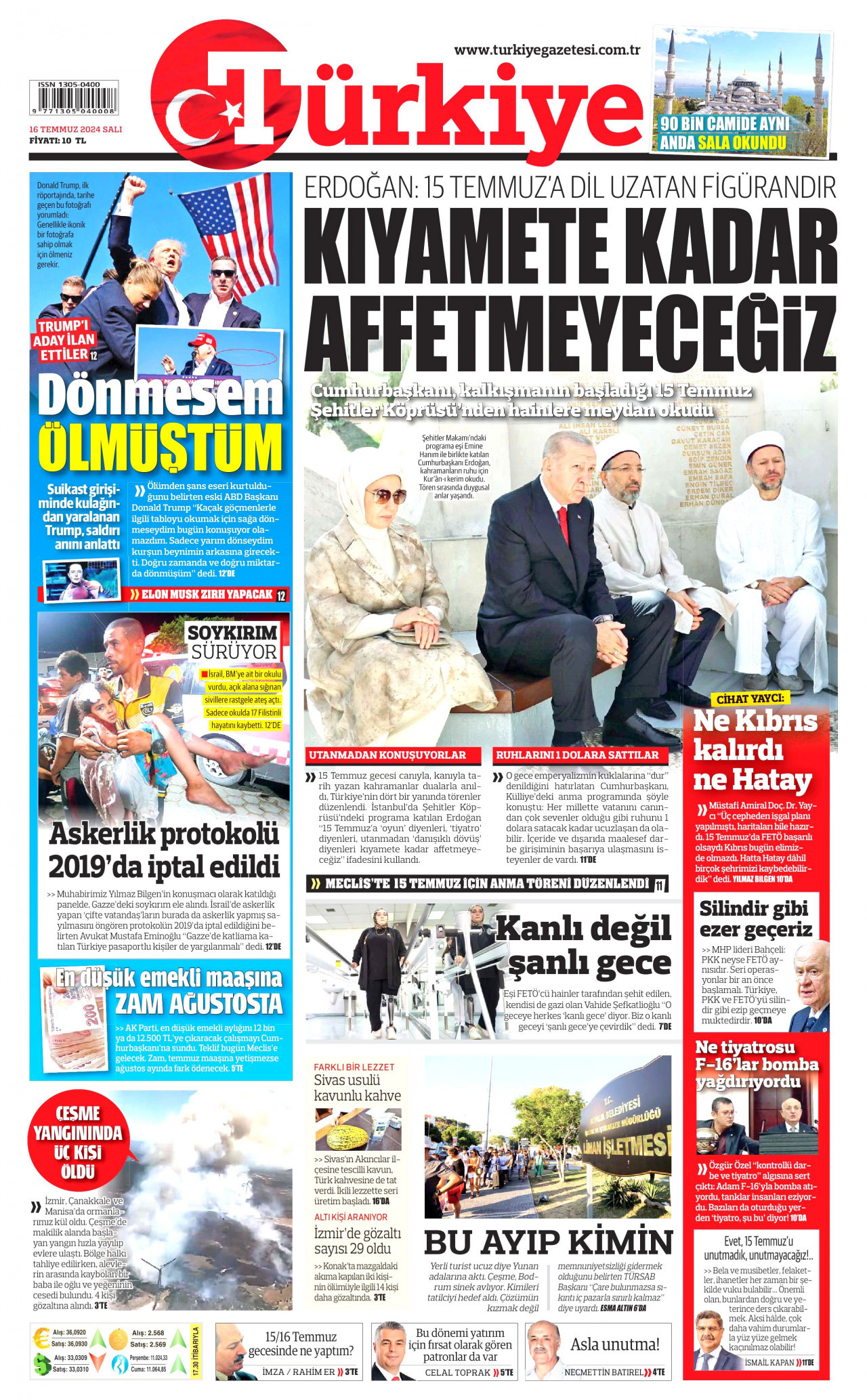 TÜRKİYE GAZETESİ 16 Temmuz 2024 Gazete Manşeti Büyük