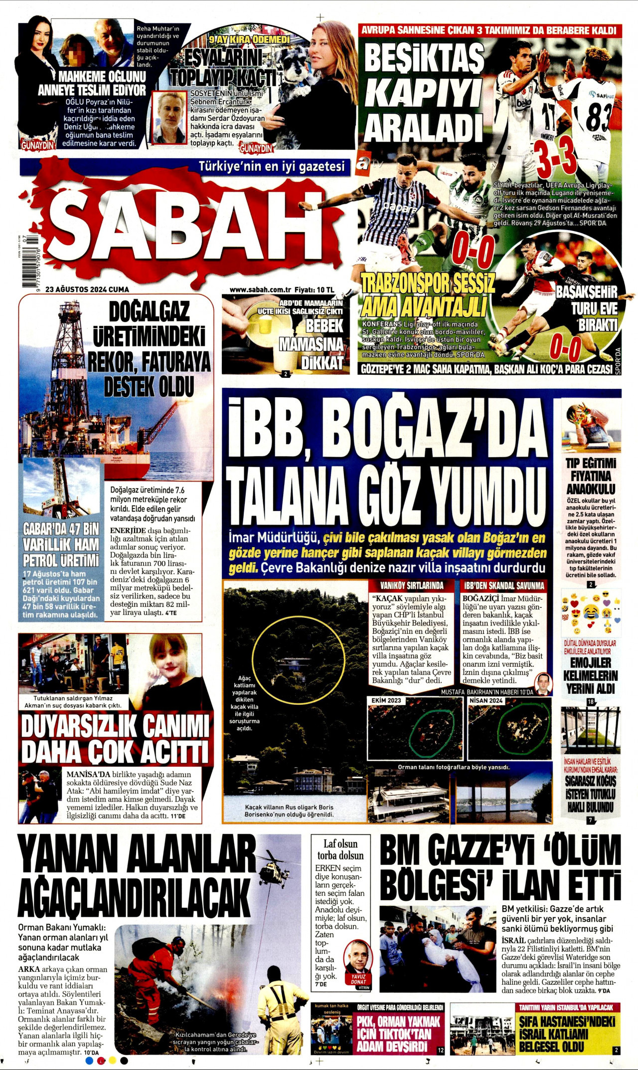 SABAH 23 Ağustos 2024 Gazete Manşeti Büyük