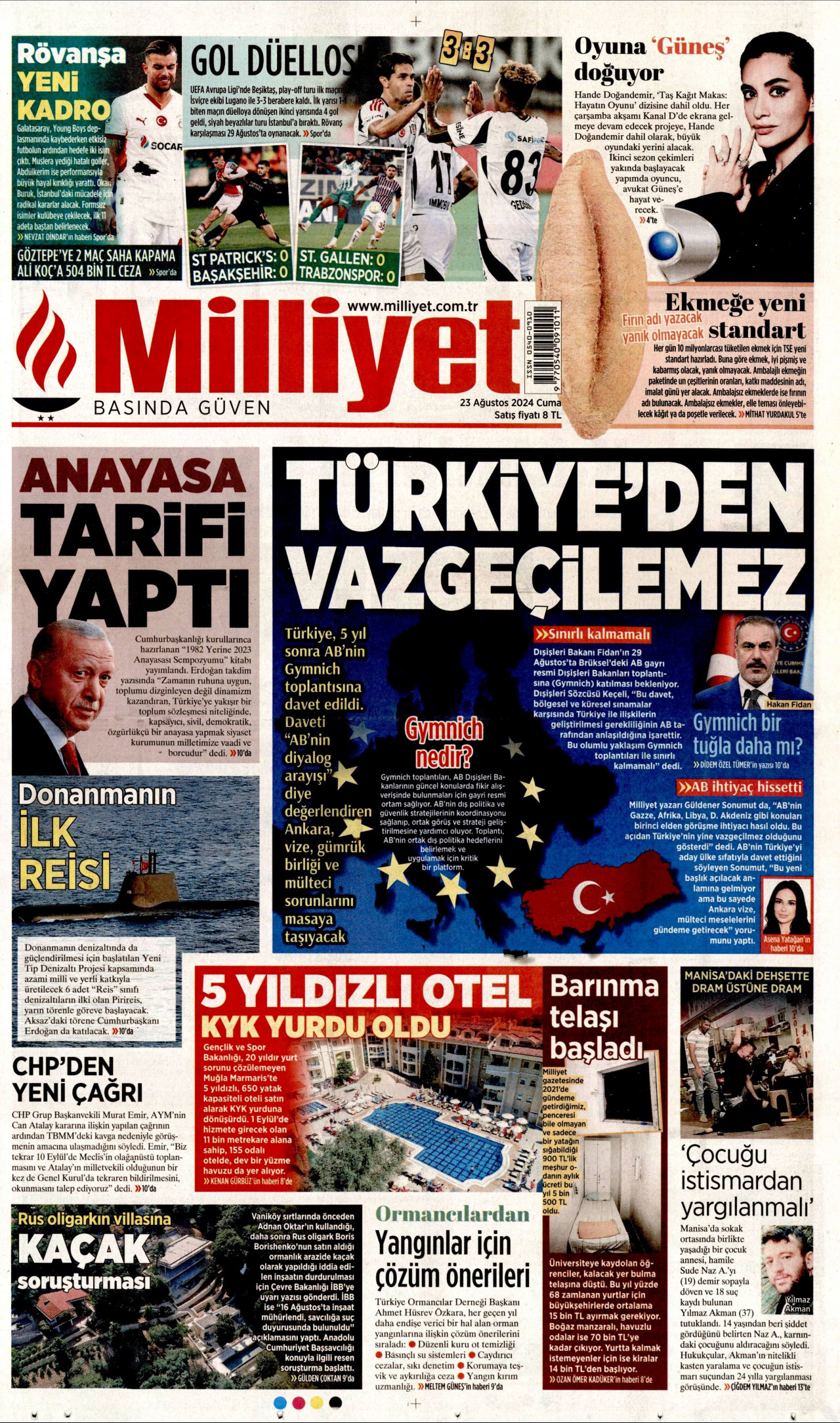 MİLLİYET 23 Ağustos 2024 Gazete Manşeti Büyük