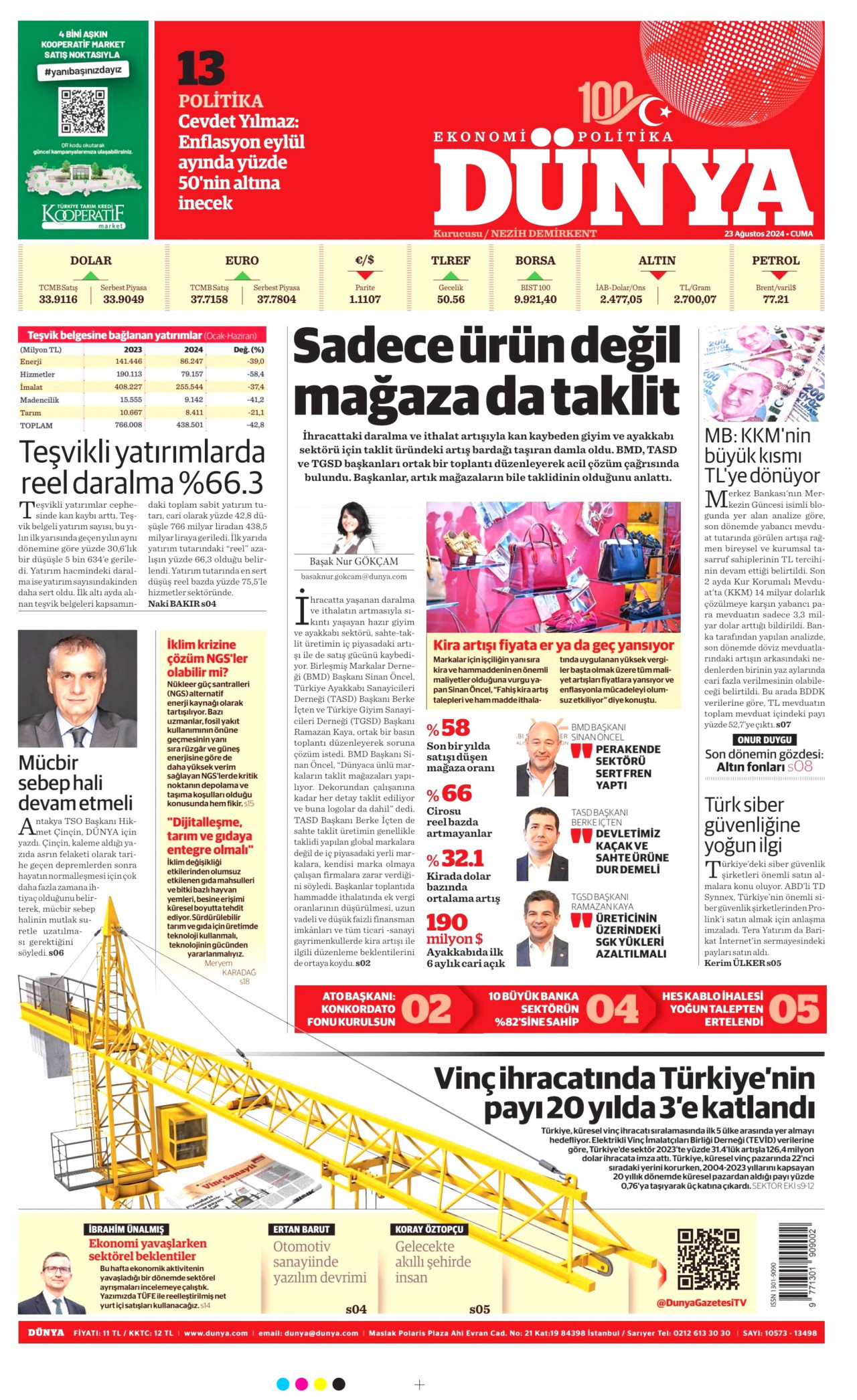 DÜNYA 23 Ağustos 2024 Gazete Manşeti Büyük