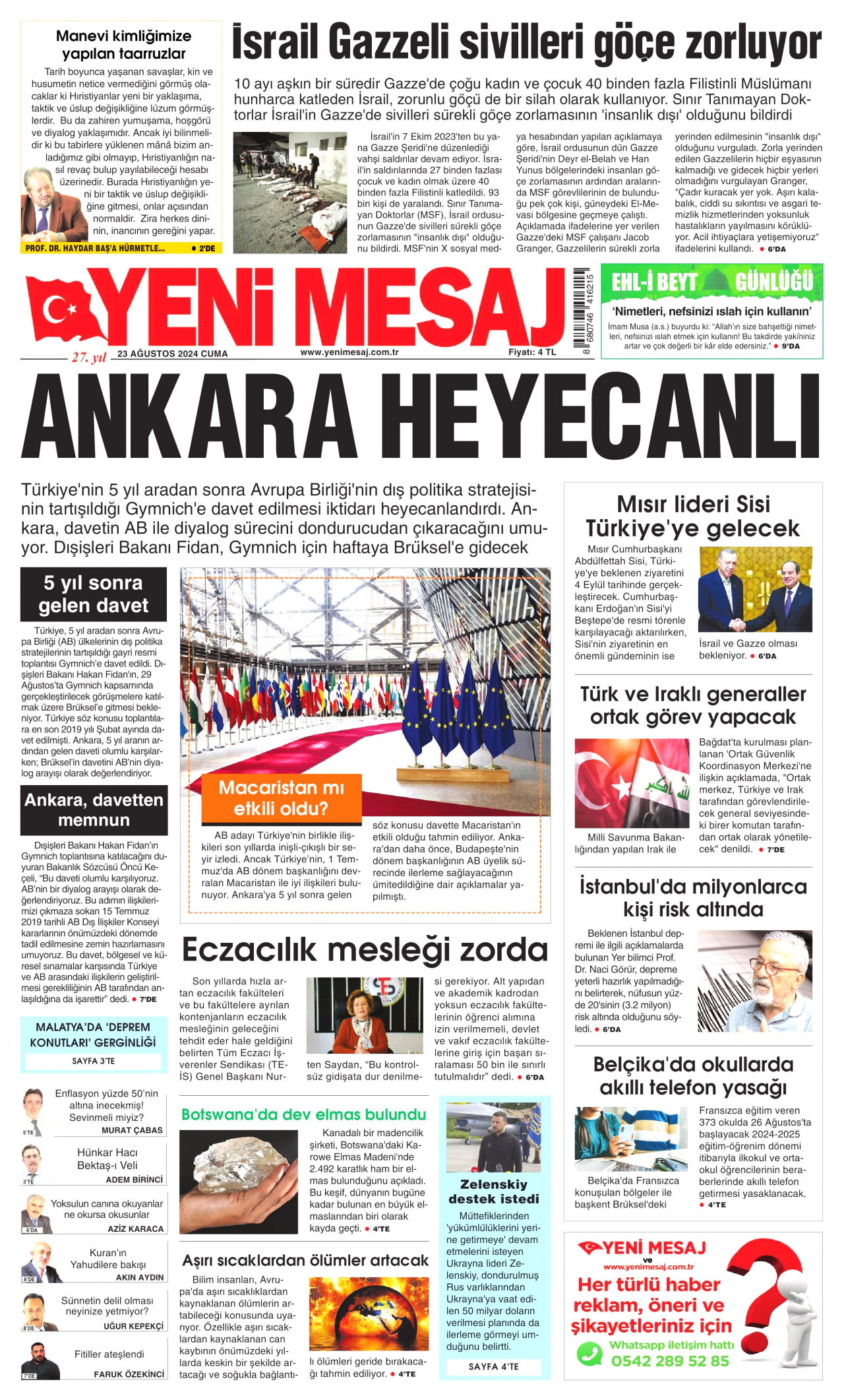 YENİ MESAJ 23 Ağustos 2024 Gazete Manşeti Büyük