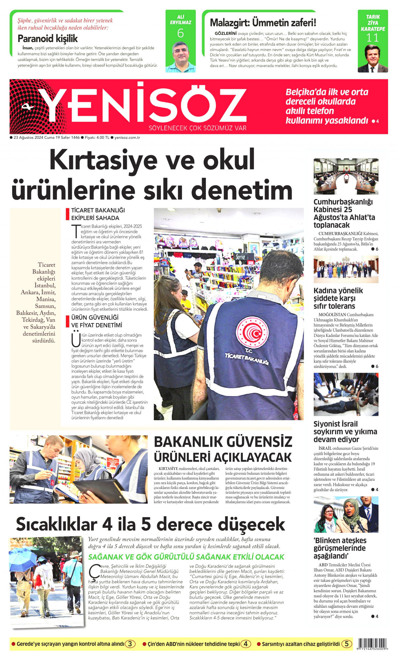 YENİ SÖZ GAZETESİ 23 Ağustos 2024 Gazete Manşeti Büyük