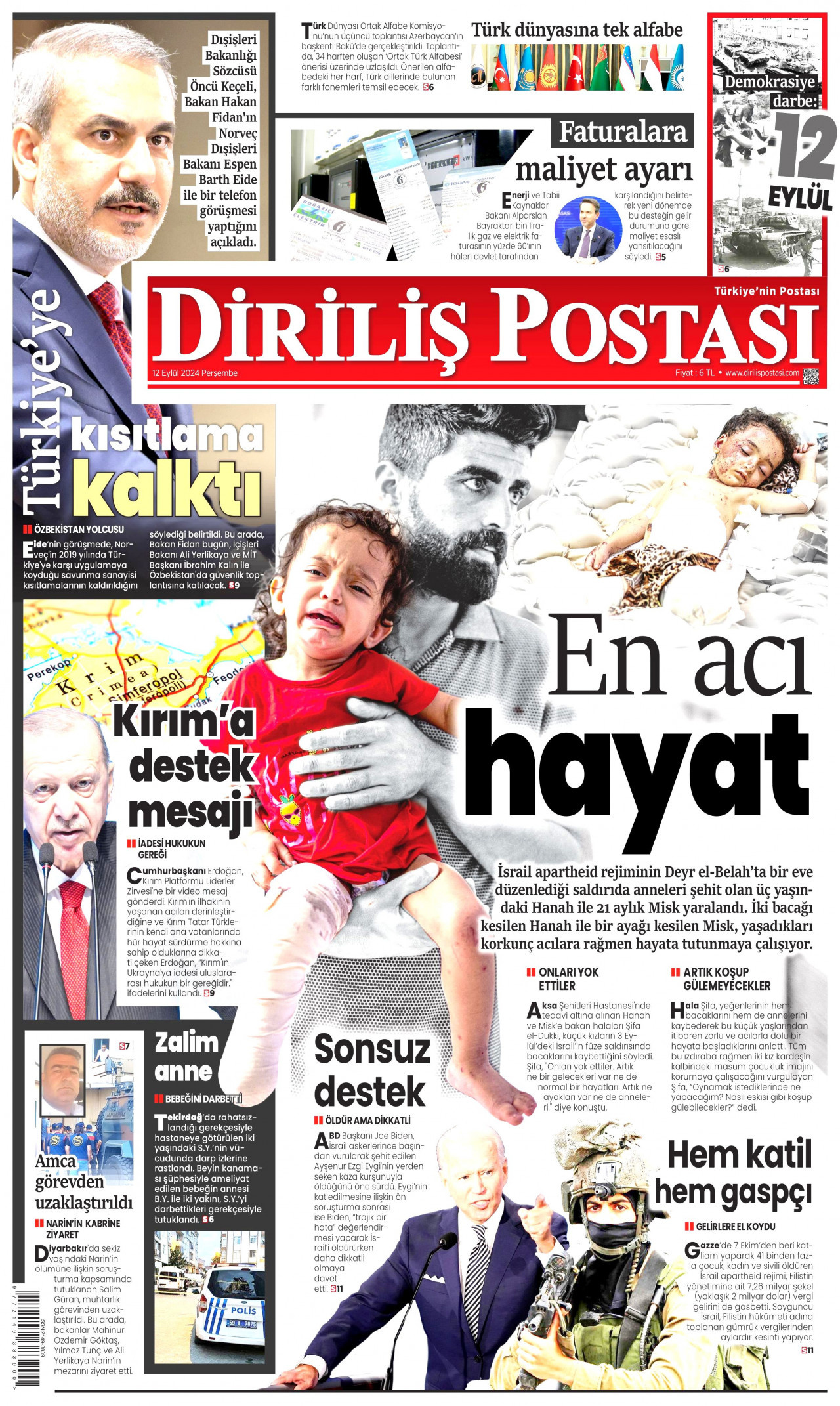 DİRİLİŞ POSTASI 12 Eylül 2024 Gazete Manşeti Büyük