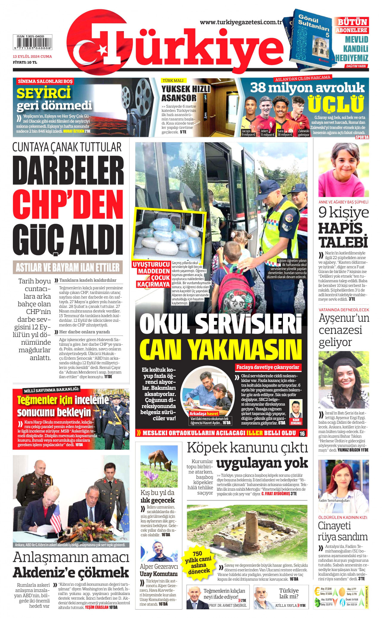 TÜRKİYE GAZETESİ 13 Eylül 2024 Gazete Manşeti Büyük