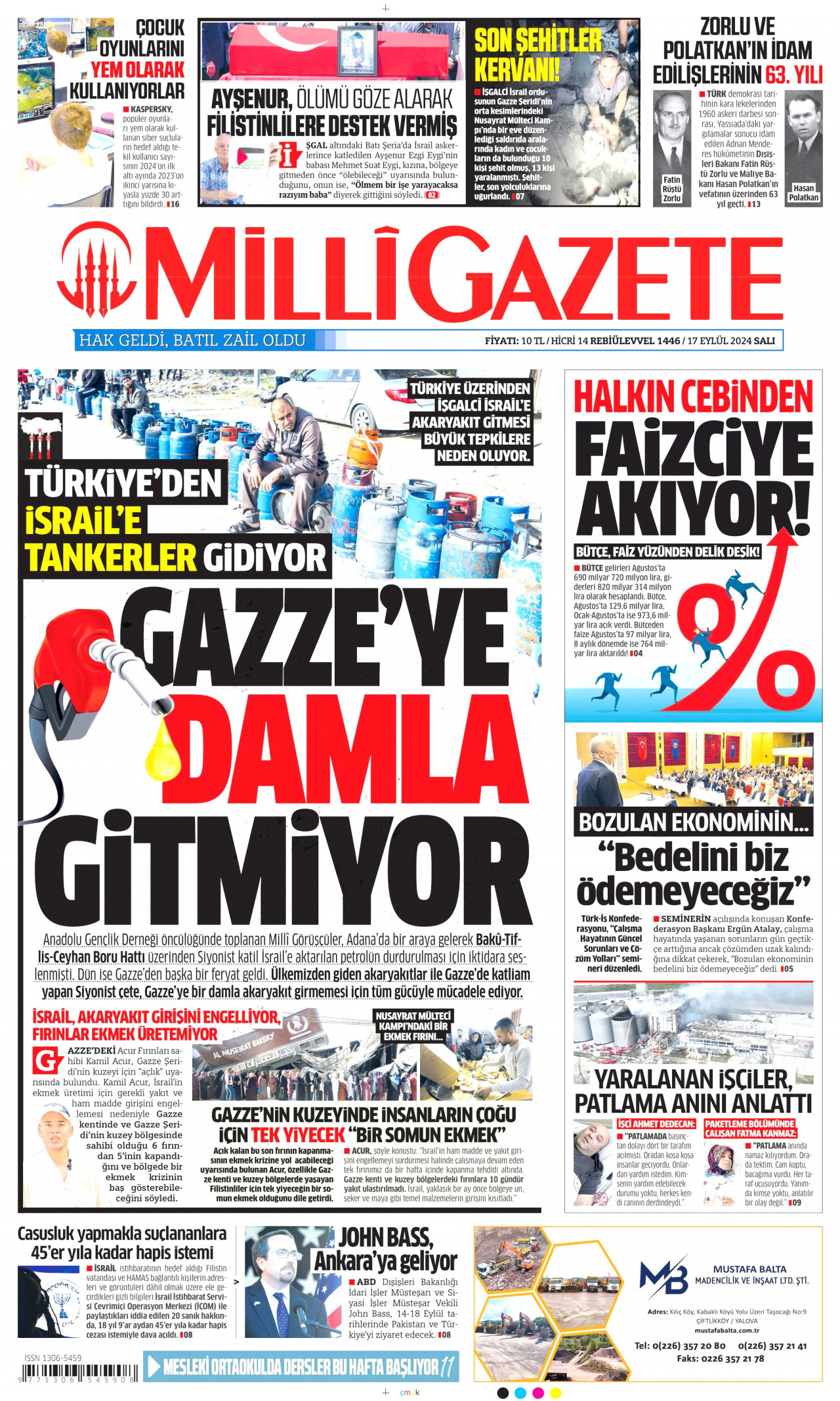 MİLLİ GAZETE 17 Eylül 2024 Gazete Manşeti Büyük