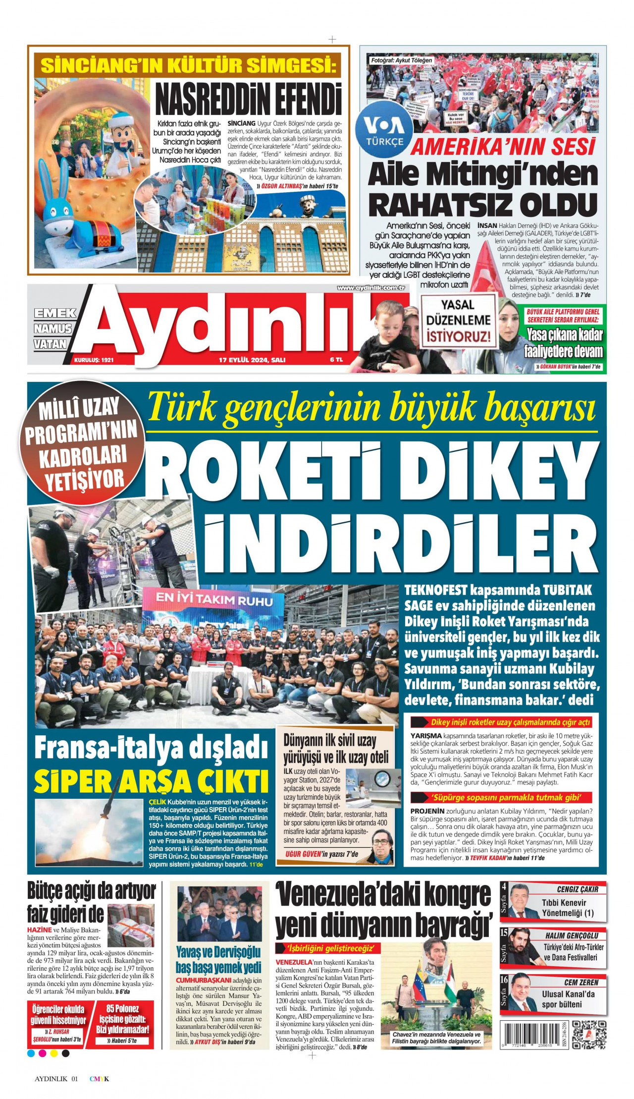 AYDINLIK GAZETESİ 17 Eylül 2024 Gazete Manşeti Büyük