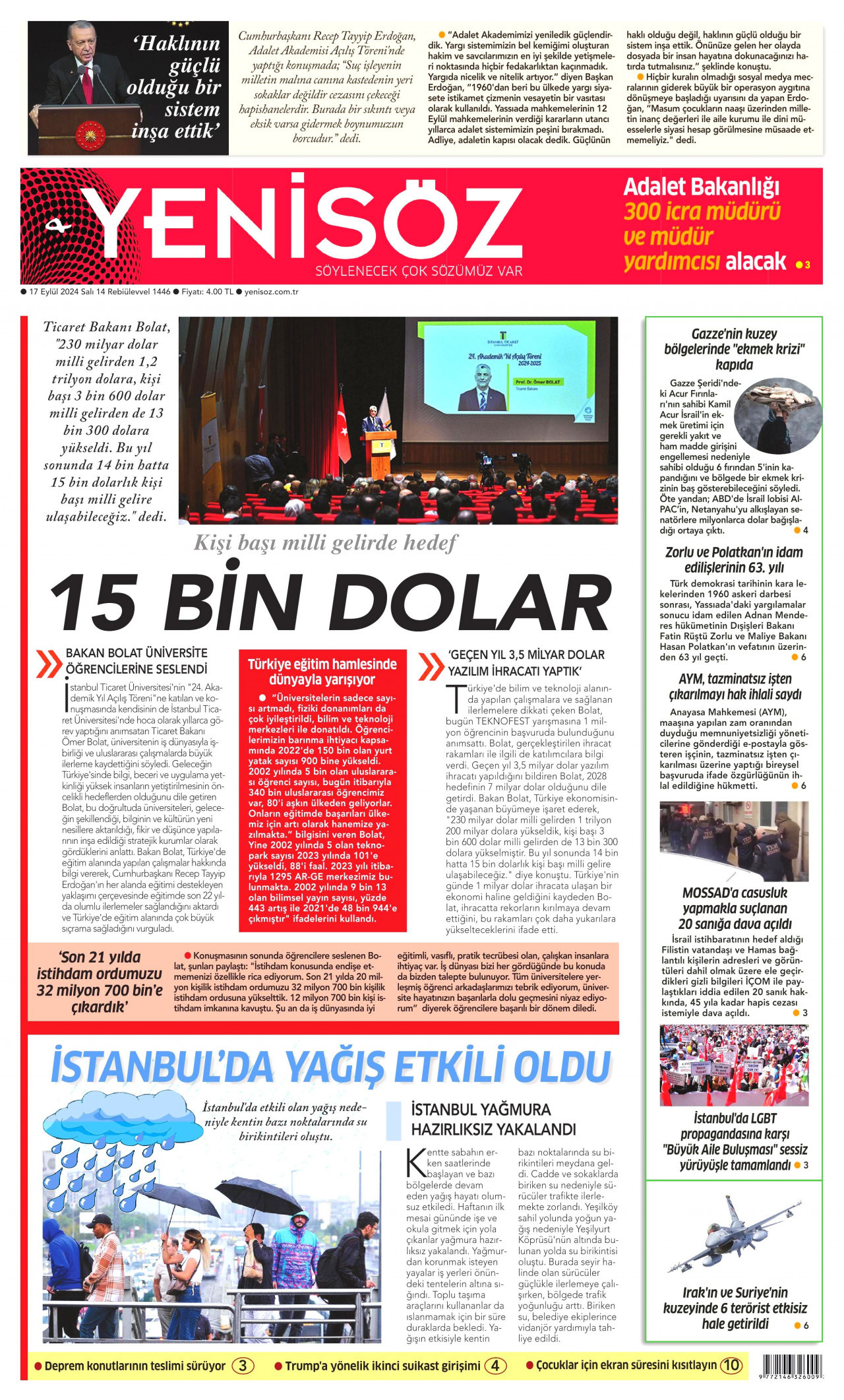 YENİ SÖZ GAZETESİ 17 Eylül 2024 Gazete Manşeti Büyük