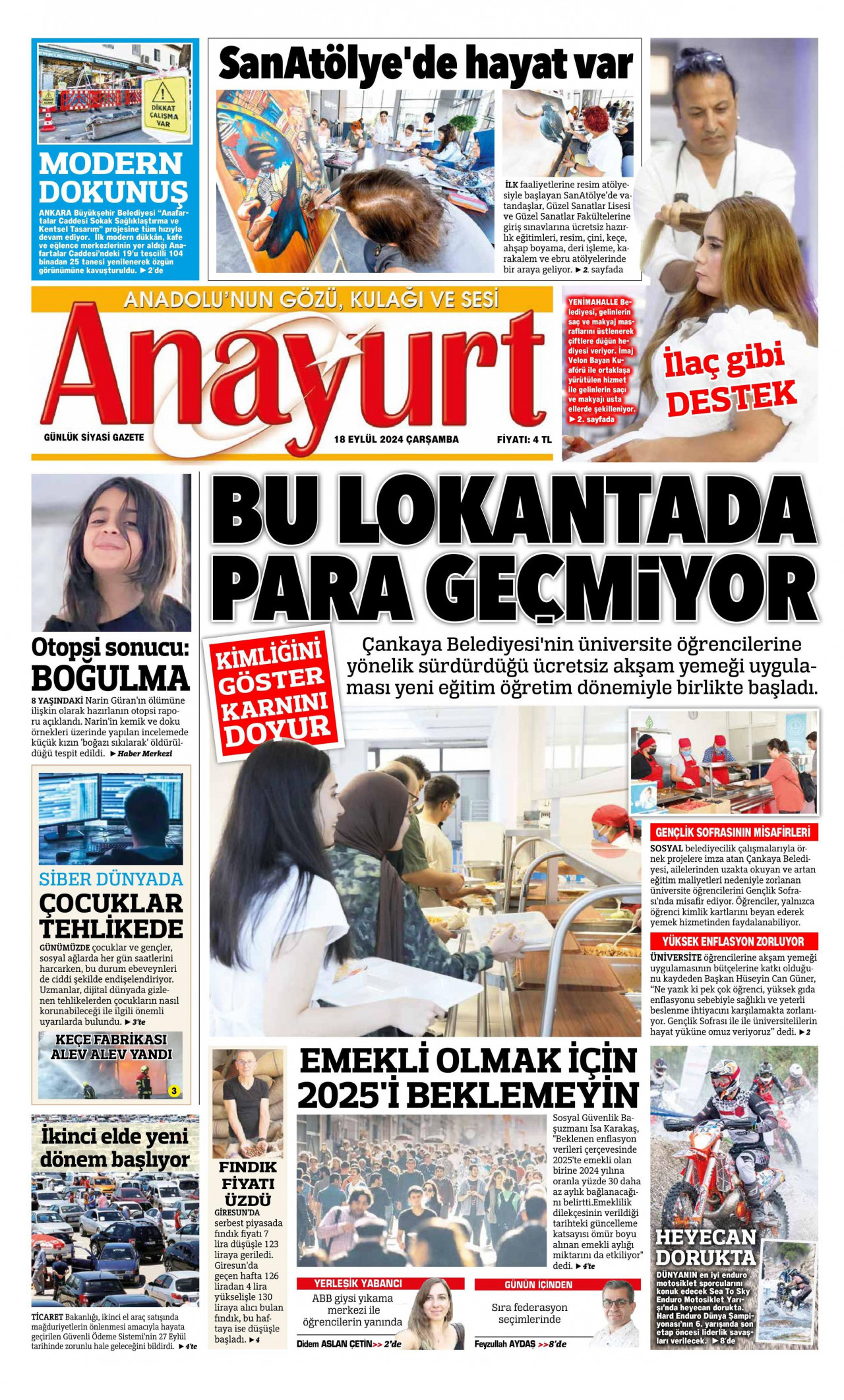 ANAYURT 18 Eylül 2024 Gazete Manşeti Büyük