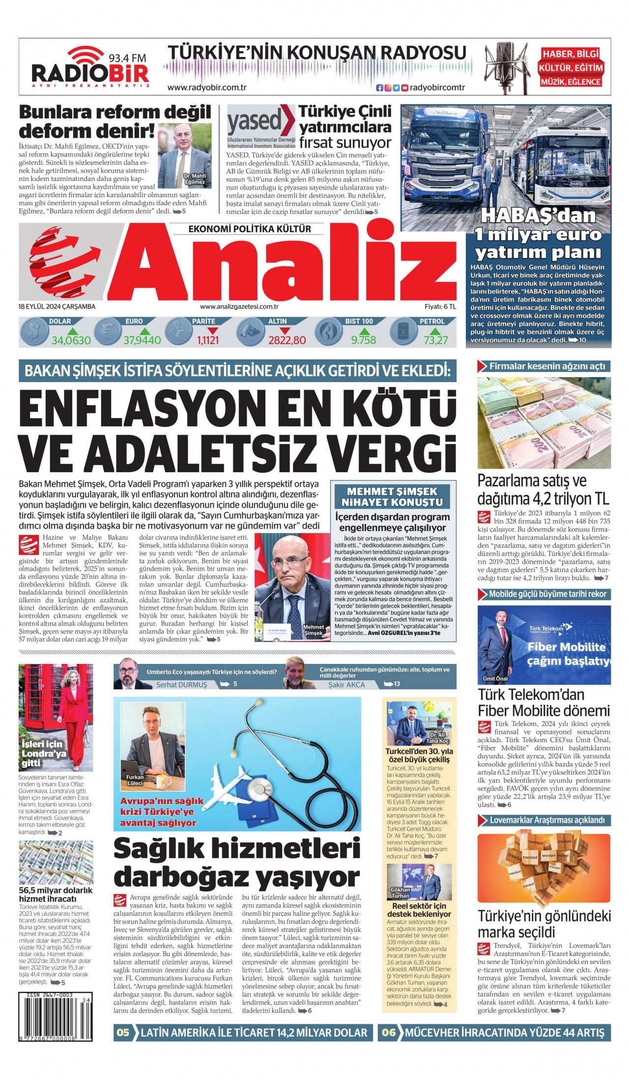 ANALİZ 18 Eylül 2024 Gazete Manşeti Büyük