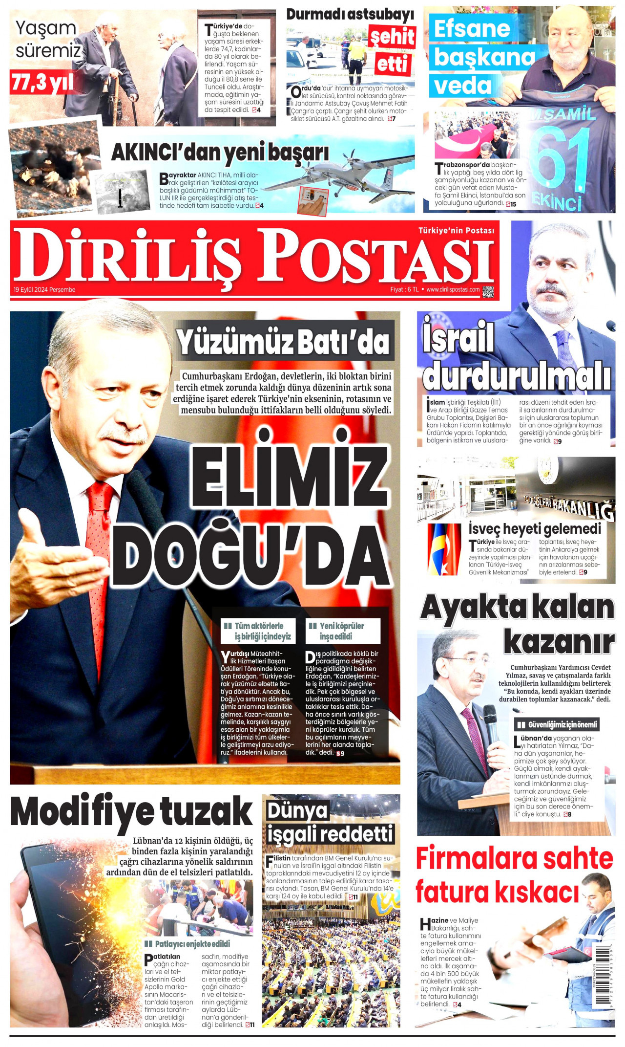 DİRİLİŞ POSTASI 19 Eylül 2024 Gazete Manşeti Büyük