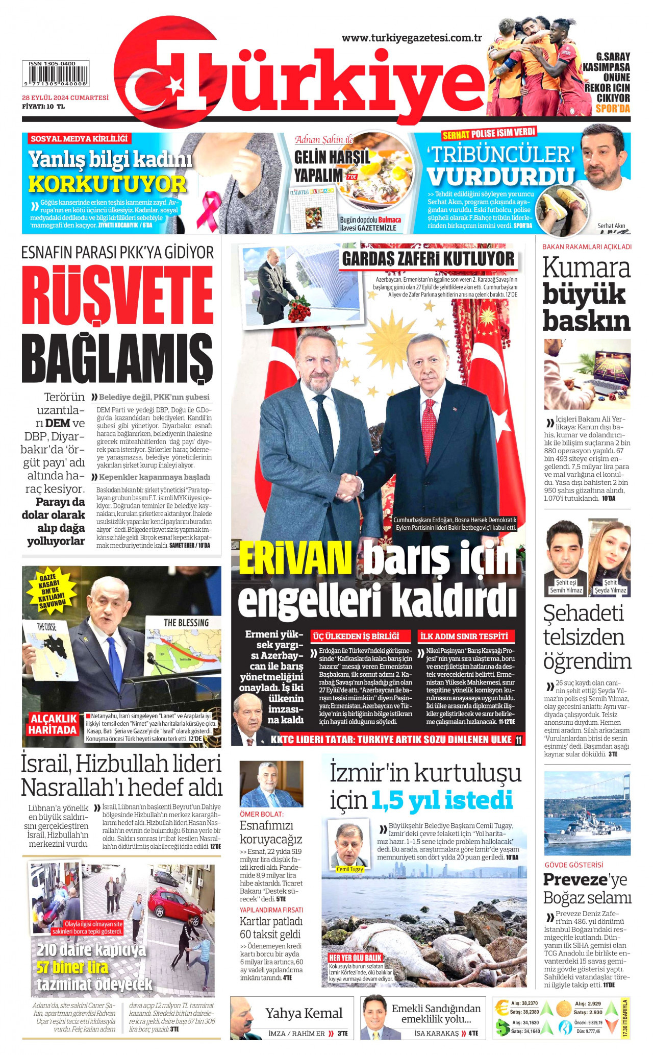 TÜRKİYE GAZETESİ 28 Eylül 2024 Gazete Manşeti Büyük