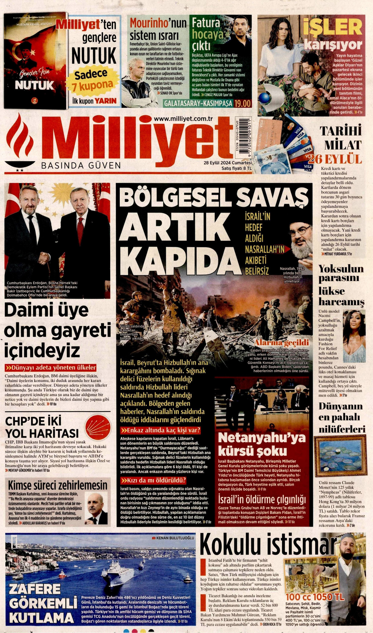 MİLLİYET 28 Eylül 2024 Gazete Manşeti Büyük