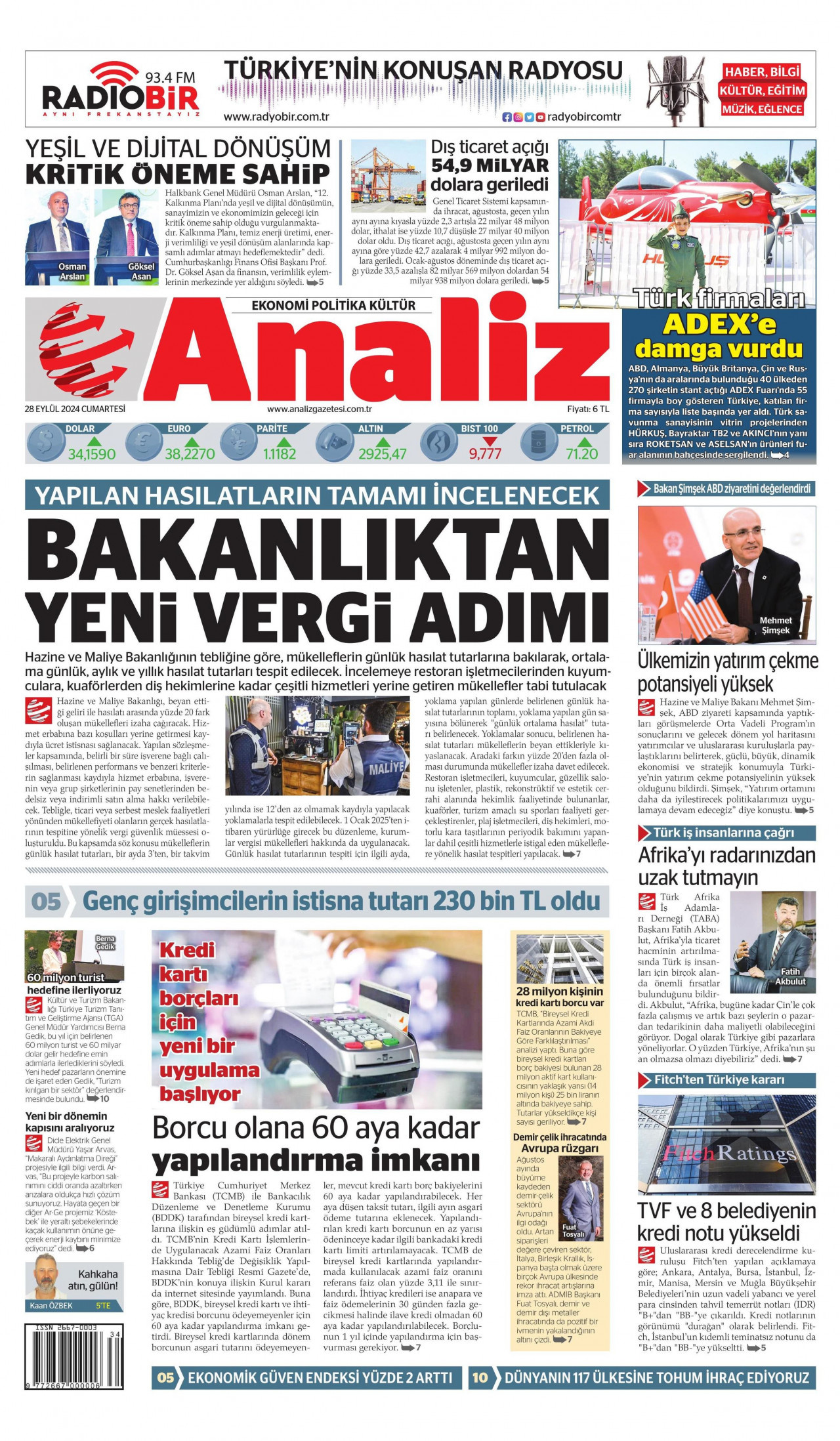 ANALİZ 28 Eylül 2024 Gazete Manşeti Büyük