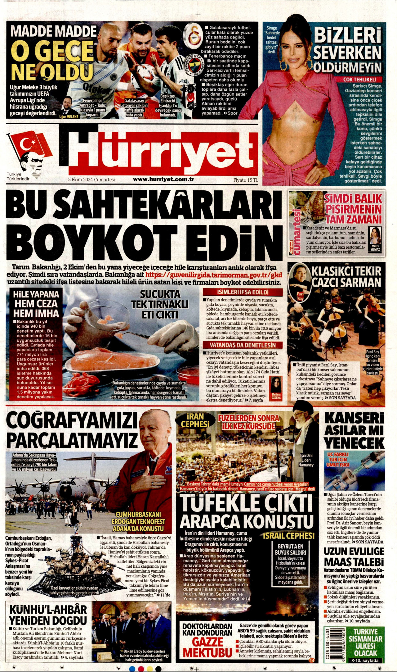 HÜRRİYET 5 Ekim 2024 Gazete Manşeti Büyük