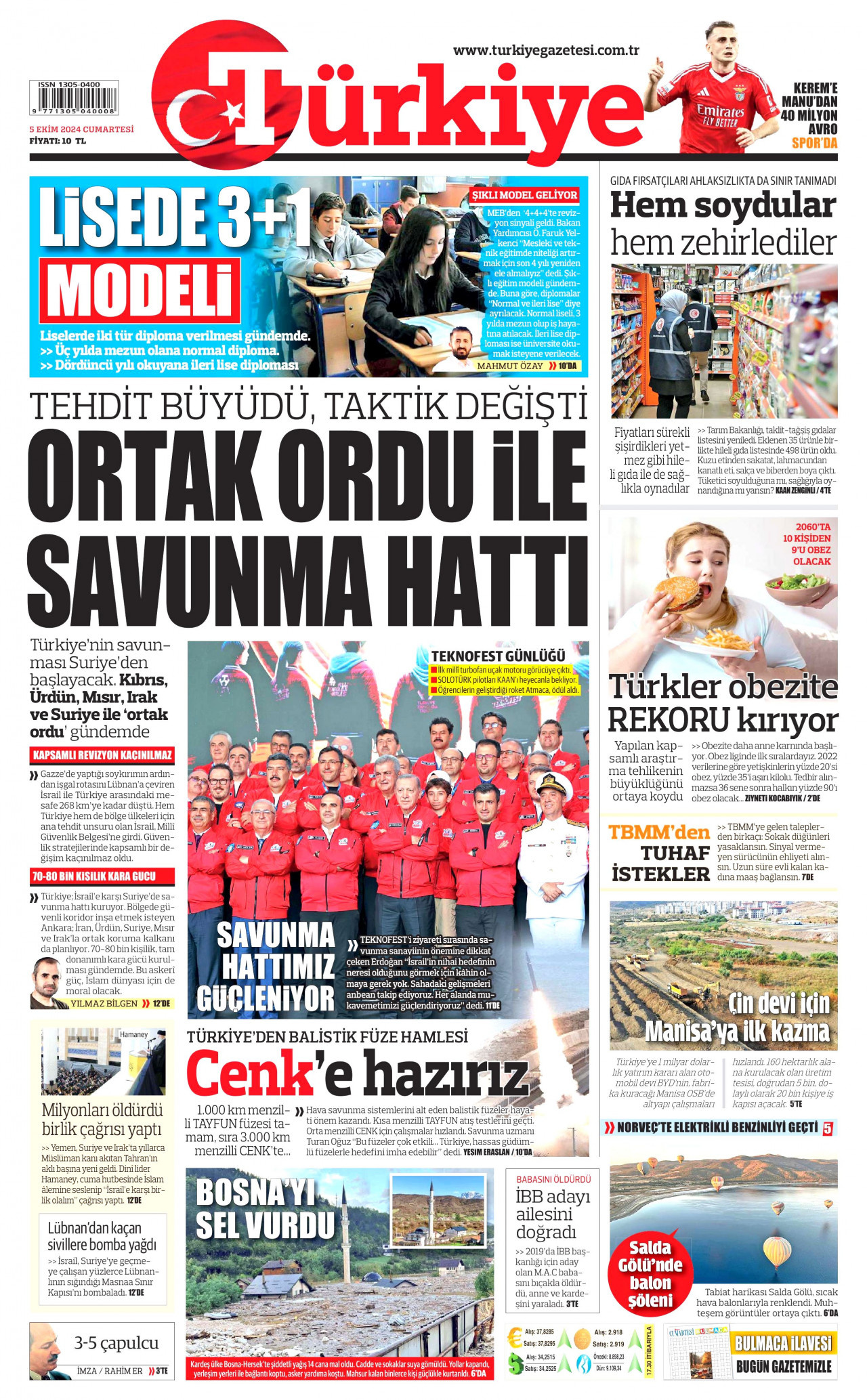 TÜRKİYE GAZETESİ 5 Ekim 2024 Gazete Manşeti Büyük