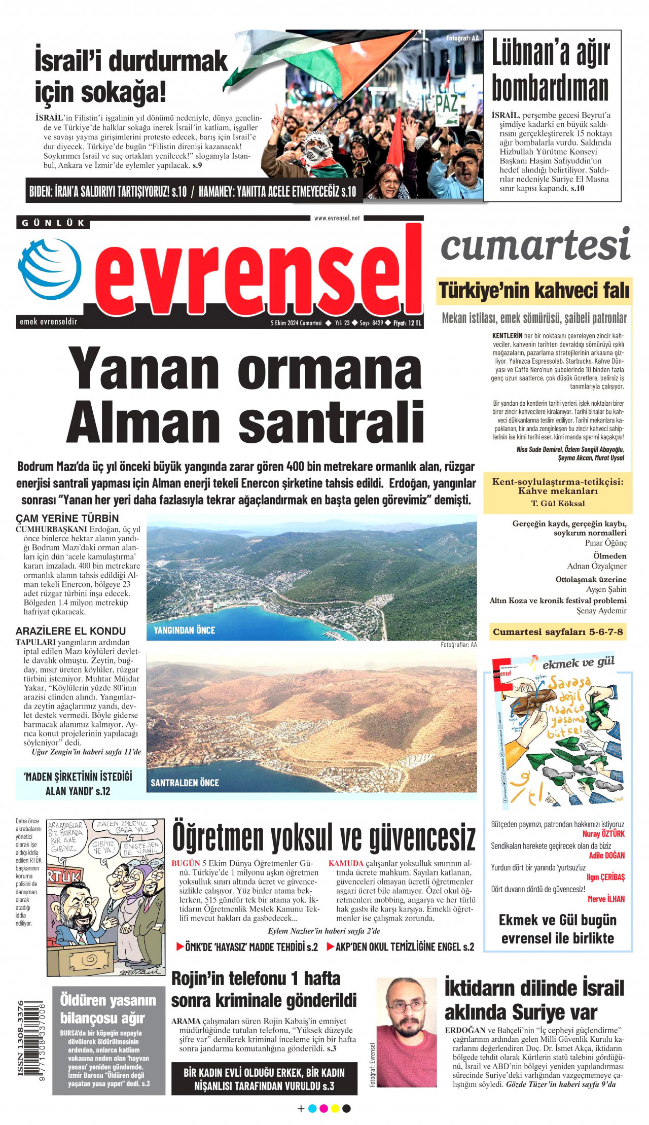 EVRENSEL 5 Ekim 2024 Gazete Manşeti Büyük