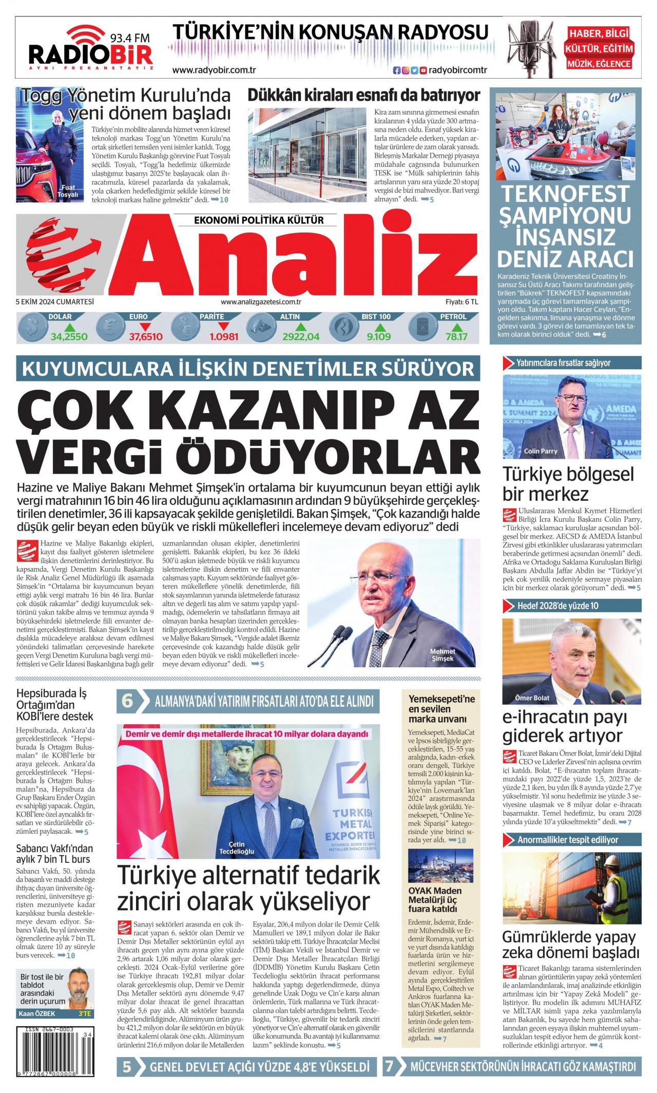 ANALİZ 5 Ekim 2024 Gazete Manşeti Büyük