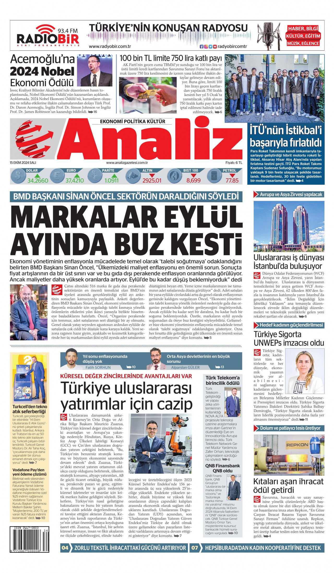 ANALİZ 15 Ekim 2024 Gazete Manşeti Büyük