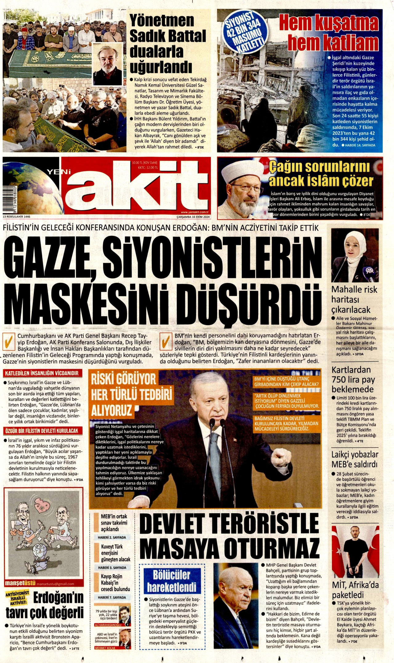 YENİ AKİT 16 Ekim 2024 Gazete Manşeti Büyük