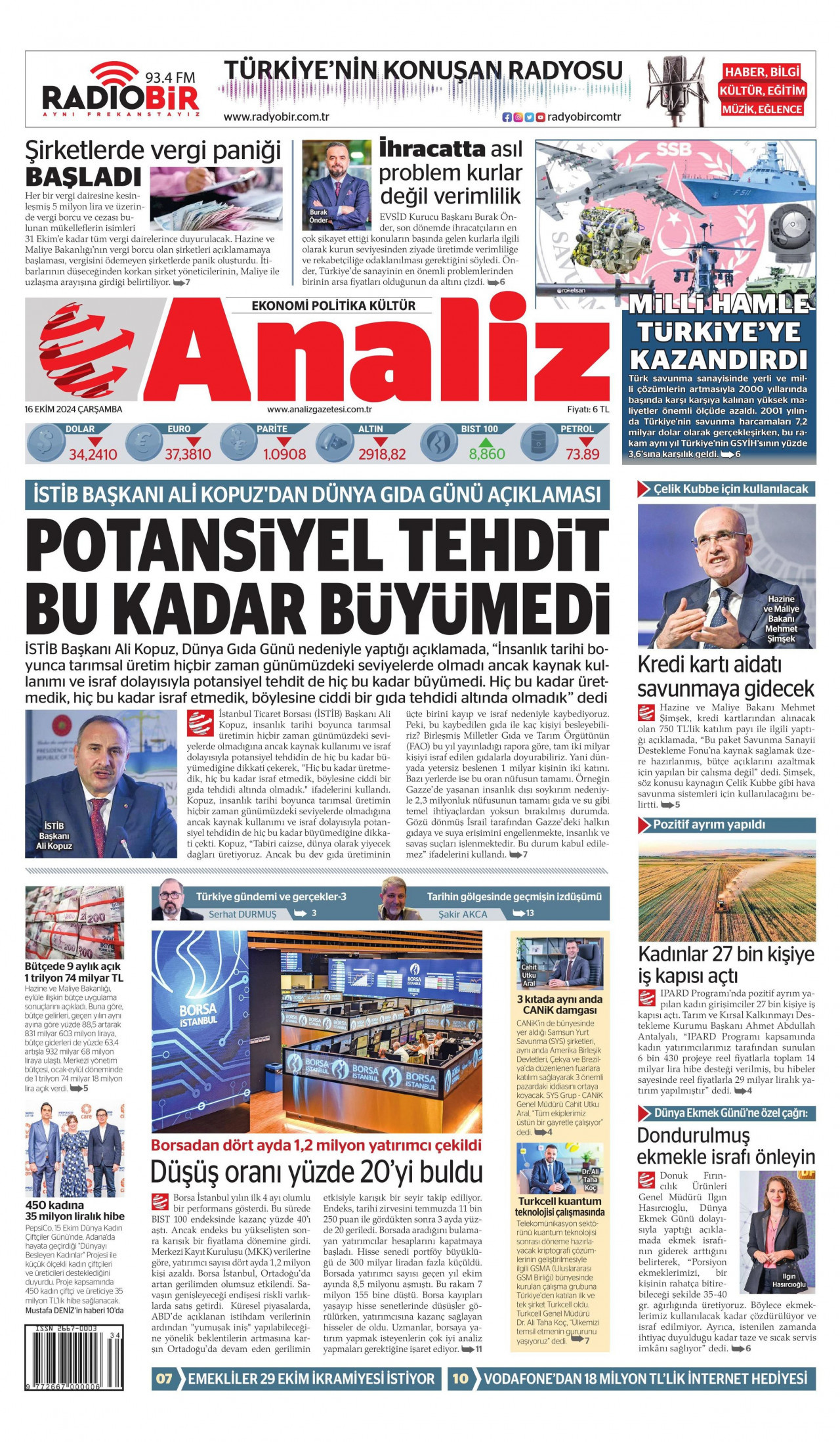 ANALİZ 16 Ekim 2024 Gazete Manşeti Büyük