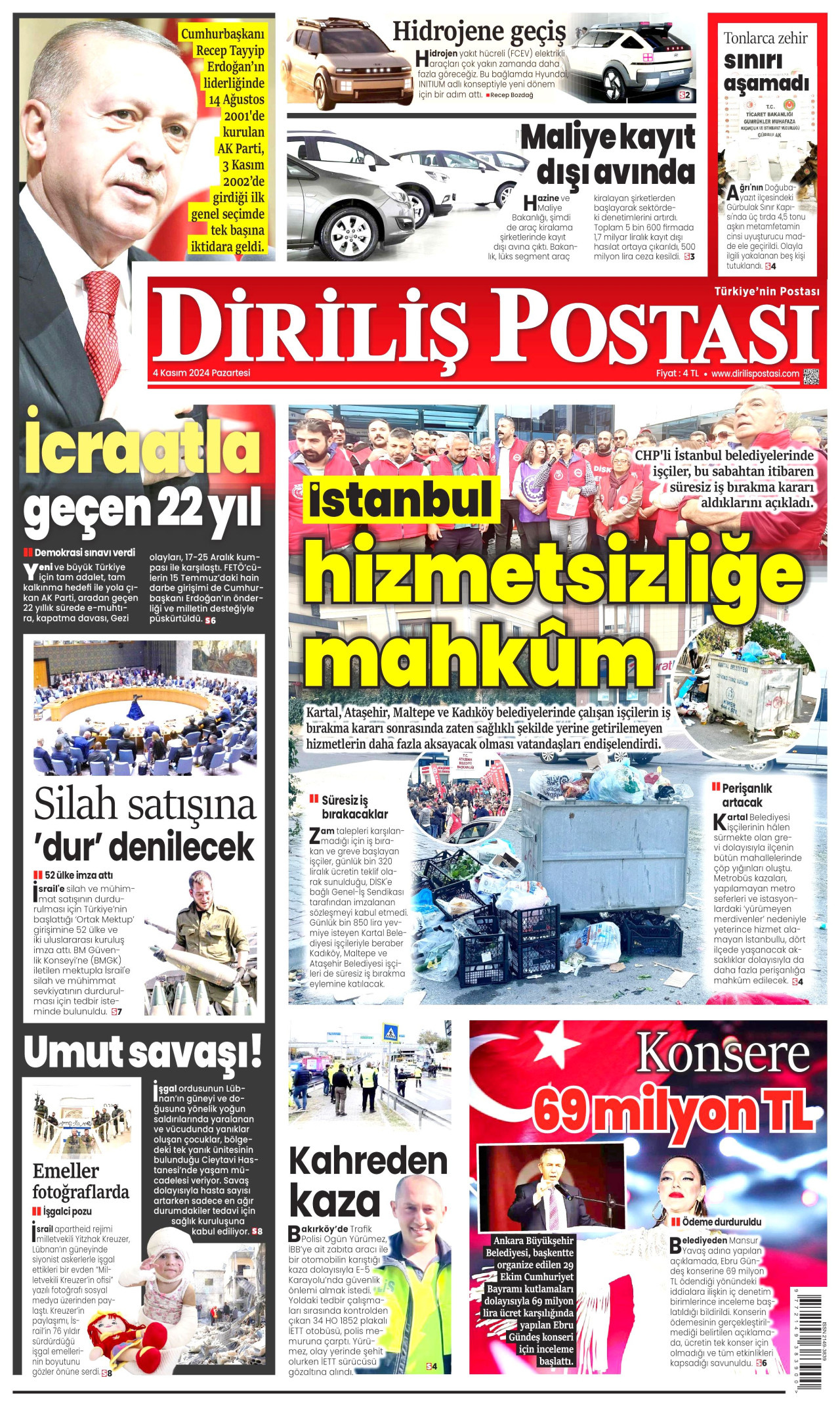 DİRİLİŞ POSTASI 4 Kasım 2024 Gazete Manşeti Büyük