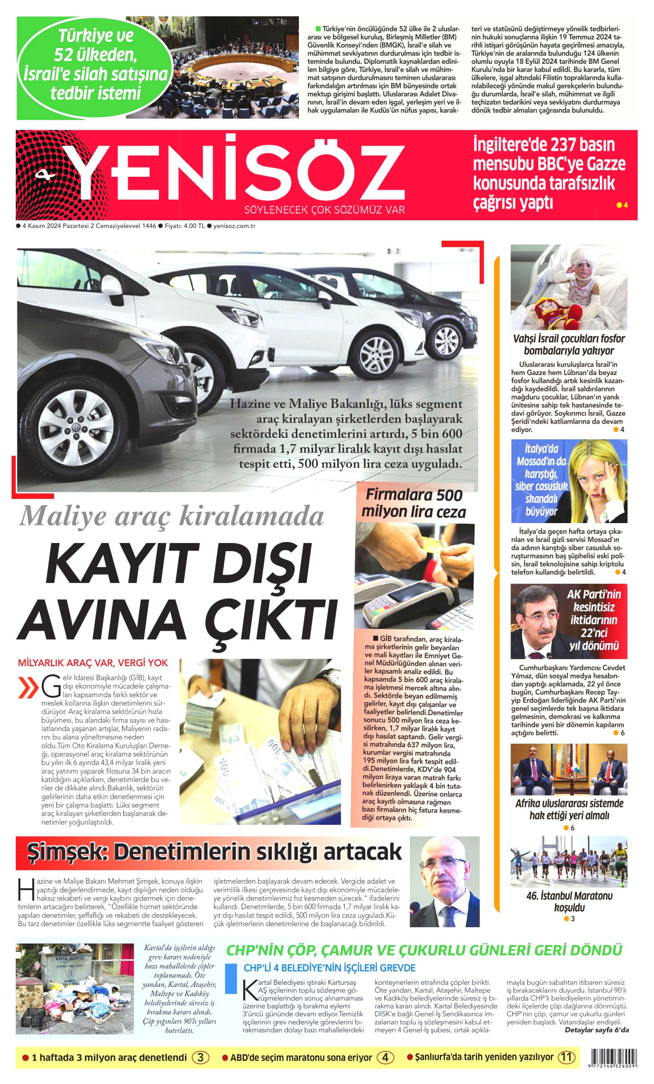 YENİ SÖZ GAZETESİ 4 Kasım 2024 Gazete Manşeti Büyük