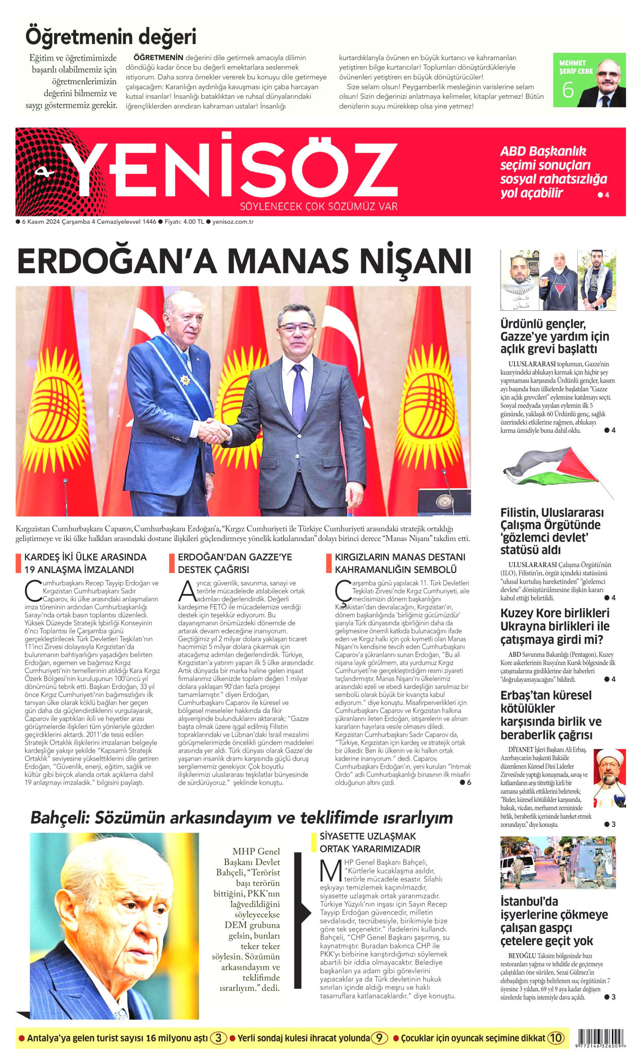 YENİ SÖZ GAZETESİ 6 Kasım 2024 Gazete Manşeti Büyük