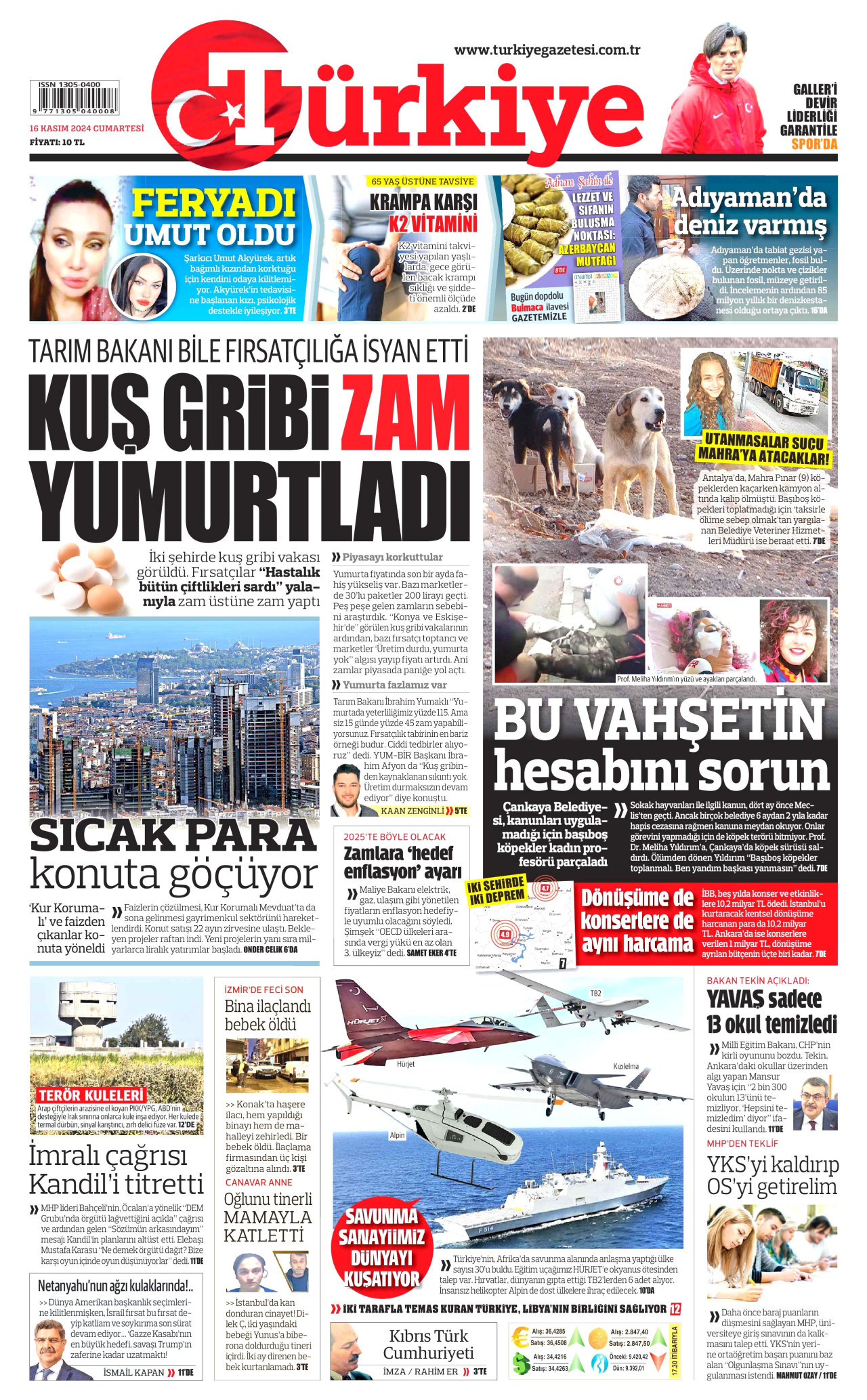 TÜRKİYE GAZETESİ 16 Kasım 2024 Gazete Manşeti Büyük