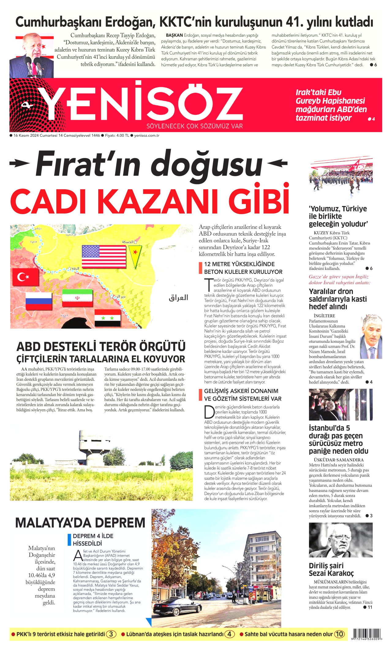 YENİ SÖZ GAZETESİ 16 Kasım 2024 Gazete Manşeti Büyük