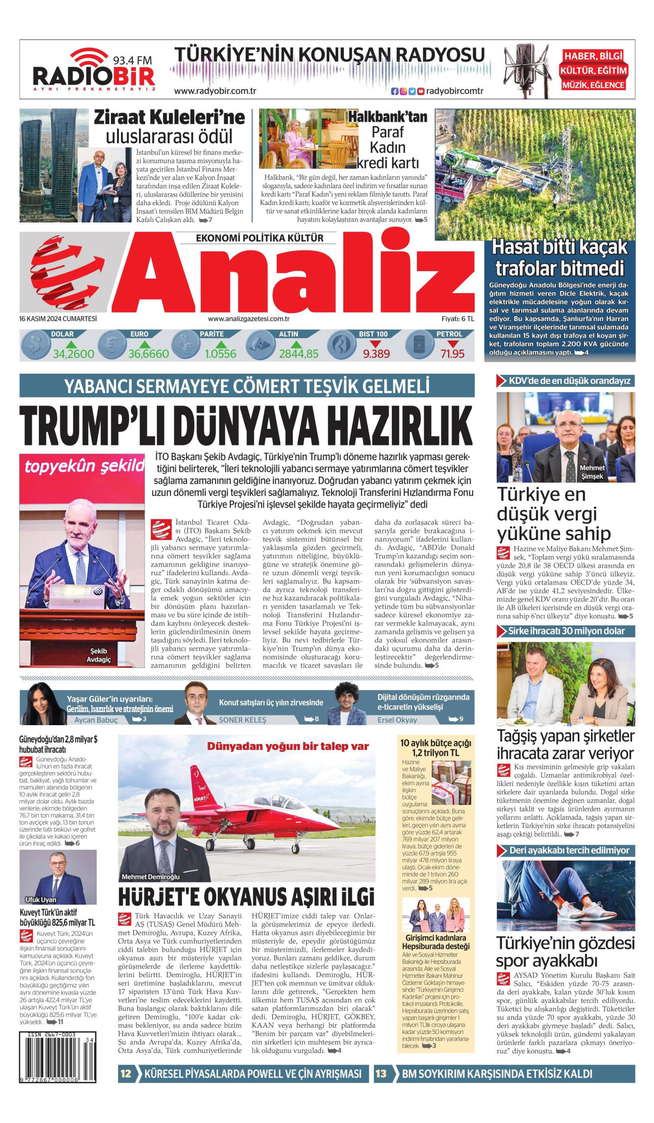 ANALİZ 16 Kasım 2024 Gazete Manşeti Büyük