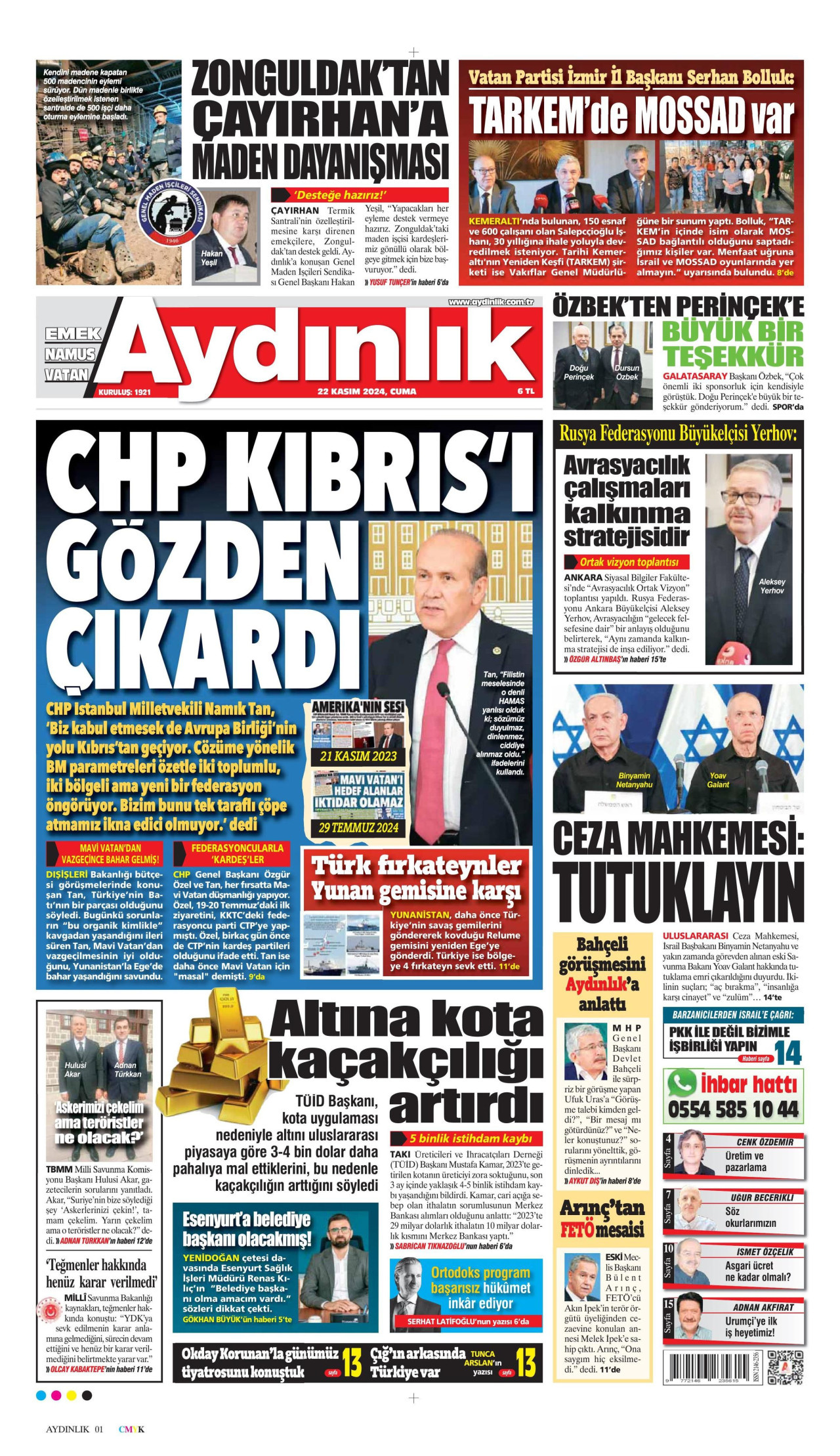 AYDINLIK GAZETESİ 22 Kasım 2024 Gazete Manşeti Büyük