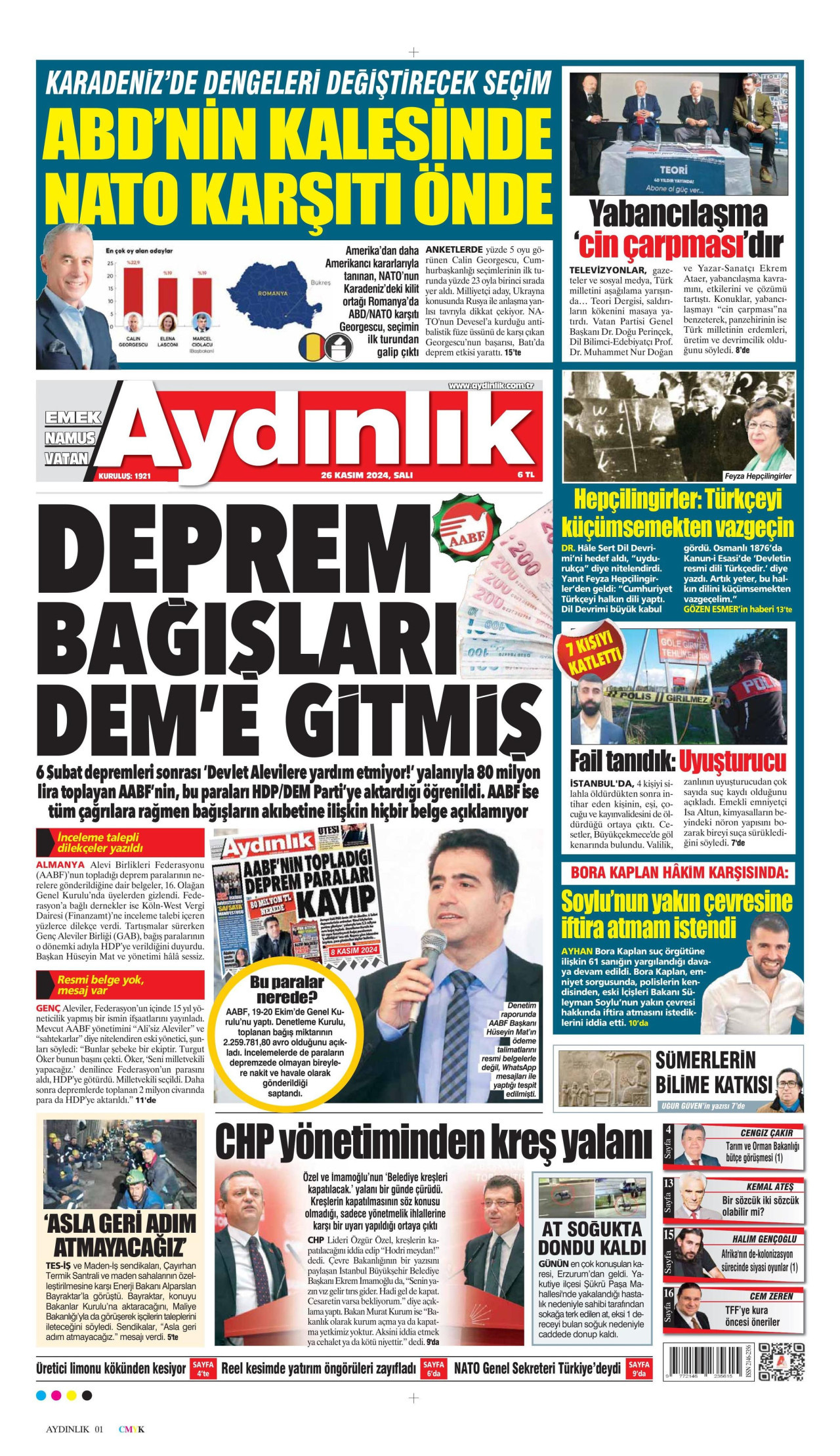 AYDINLIK GAZETESİ 26 Kasım 2024 Gazete Manşeti Büyük